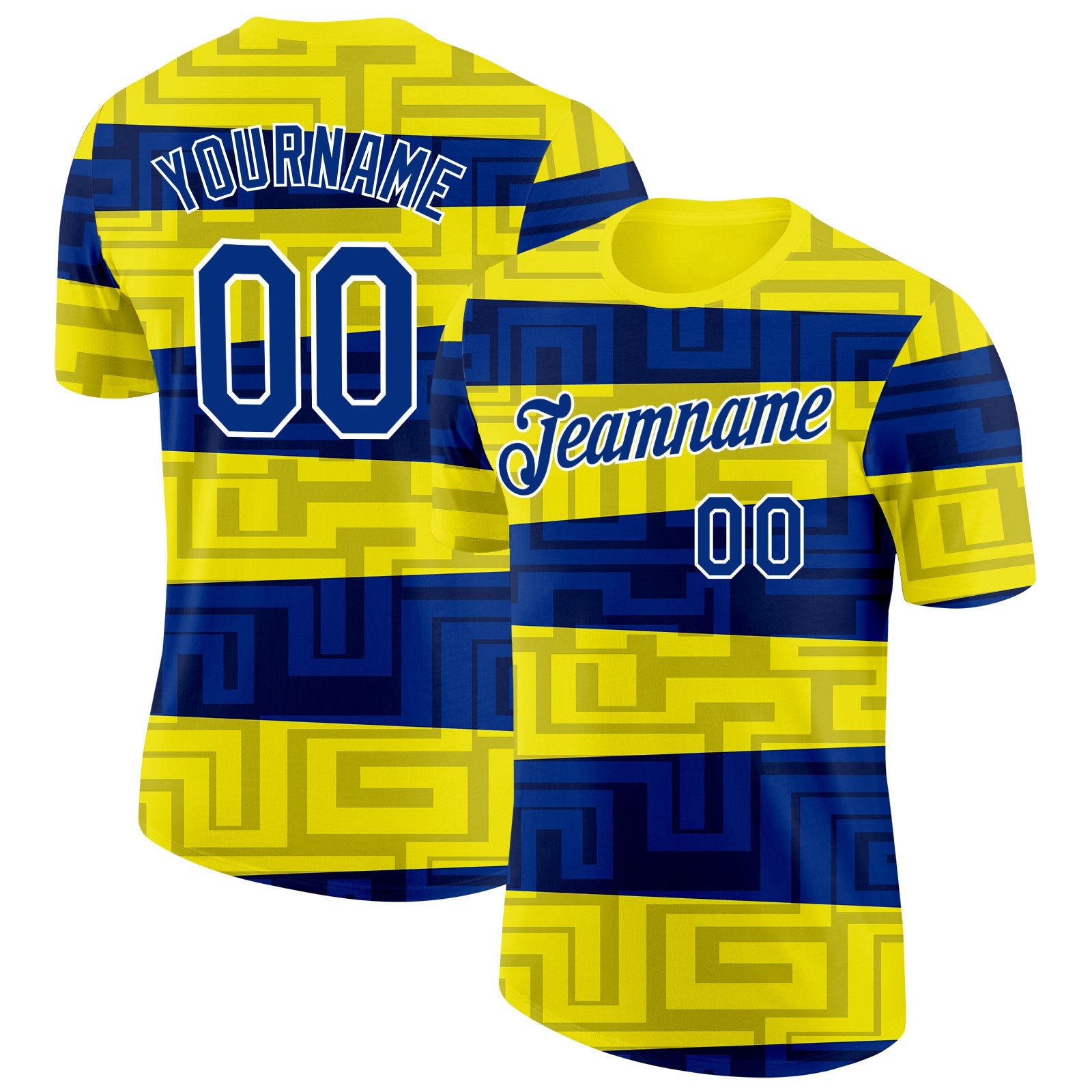 FansIdea Custom Light Yellow Royal Blue-White Ukraine Abstract Pattern Soccer Jersey Performance T-Shirt - $14.99 at Proof Eyewear