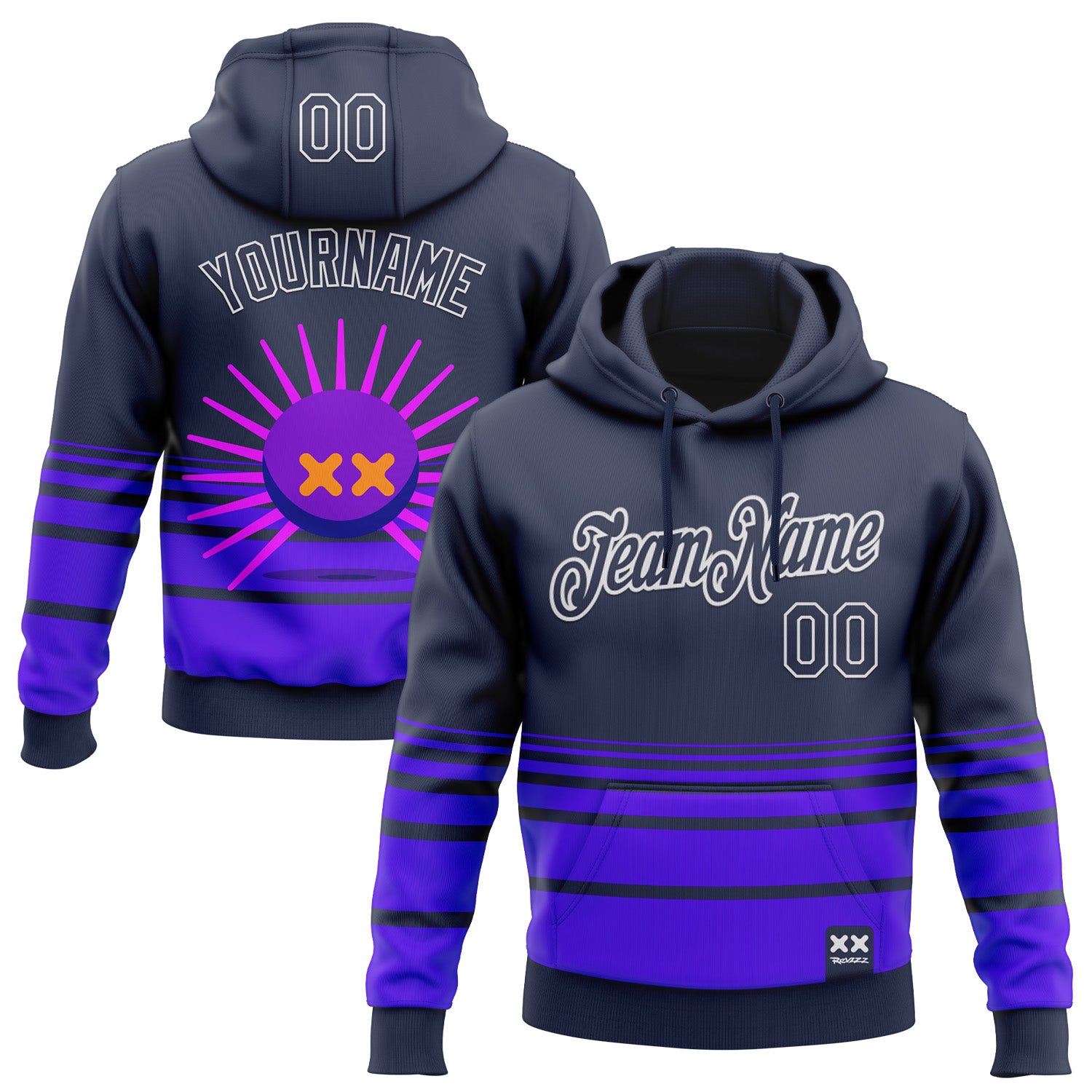 Custom Stitched Navy Blue-White 3D Revzzz Little Spikey Sports Pullover Sweatshirt Hoodie