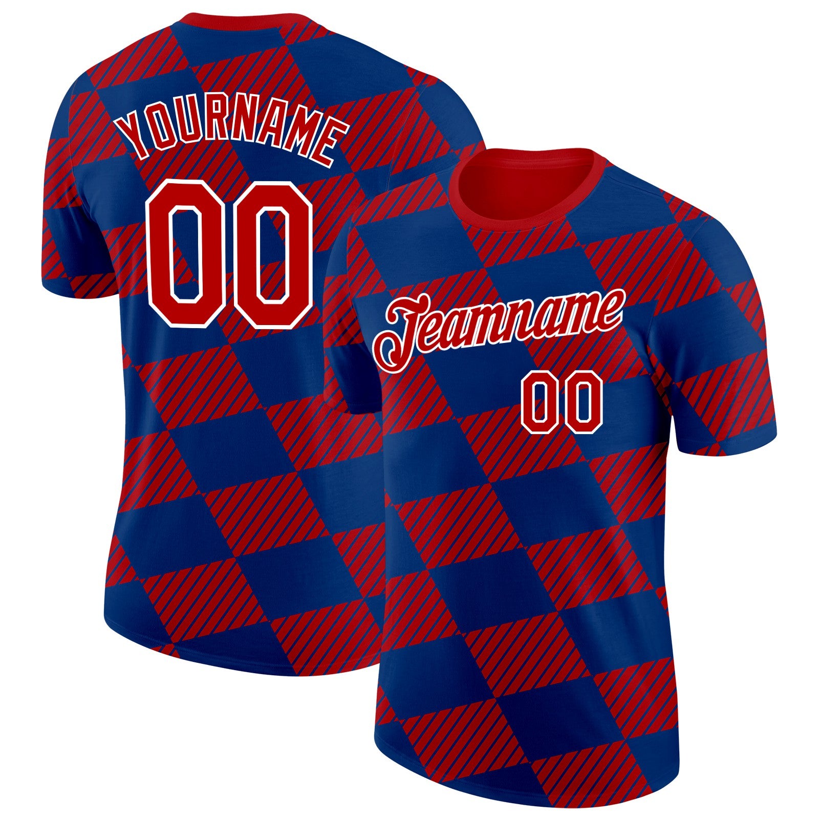 FansIdea Custom Red Blue-White Netherlands Line And Geometric Shapes Soccer Jersey Performance T-Shirt - $14.99 at Proof Eyewear