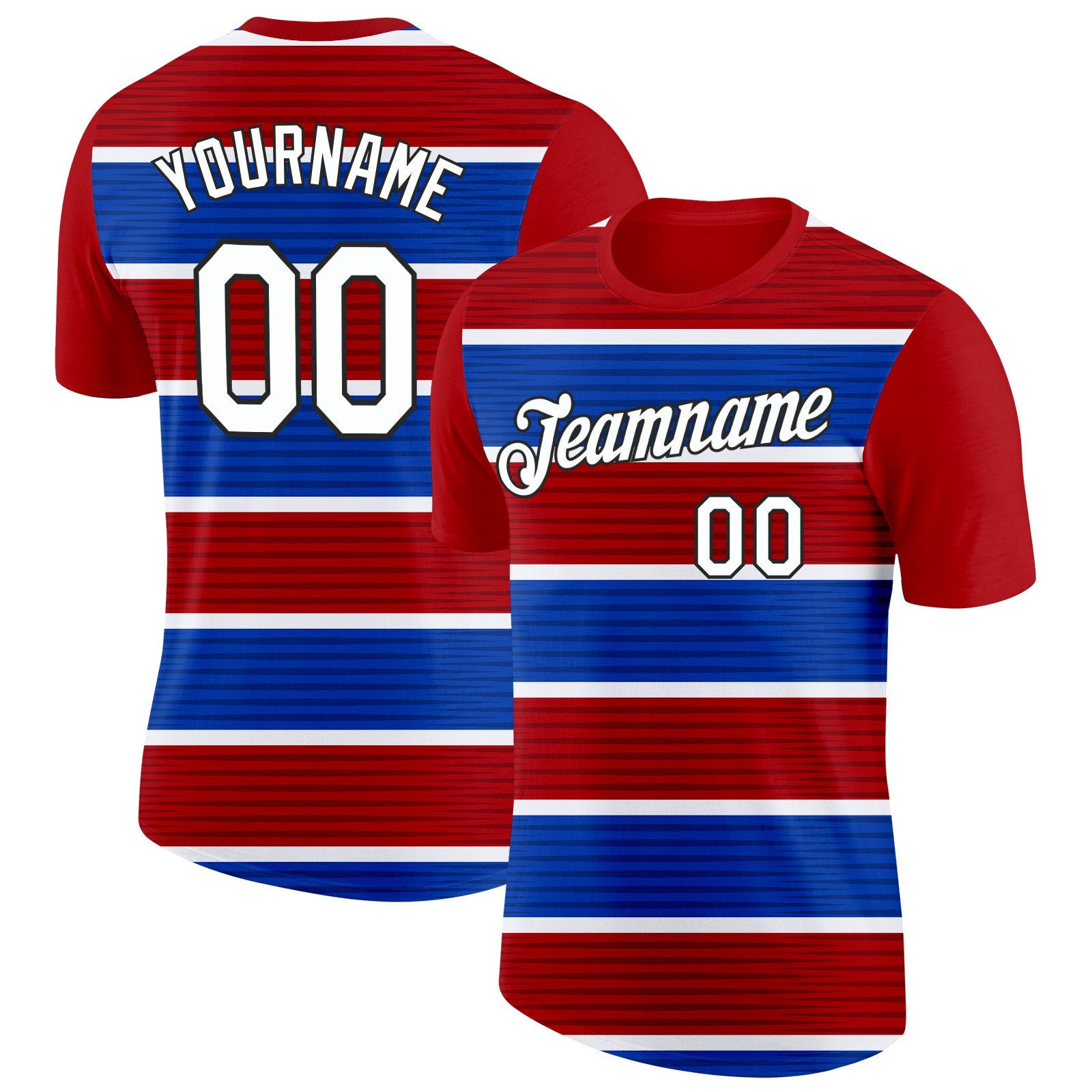 FansIdea Custom Red White Blue-Black Netherlands Line Splash Soccer Jersey Performance T-Shirt - $14.99 at Proof Eyewear