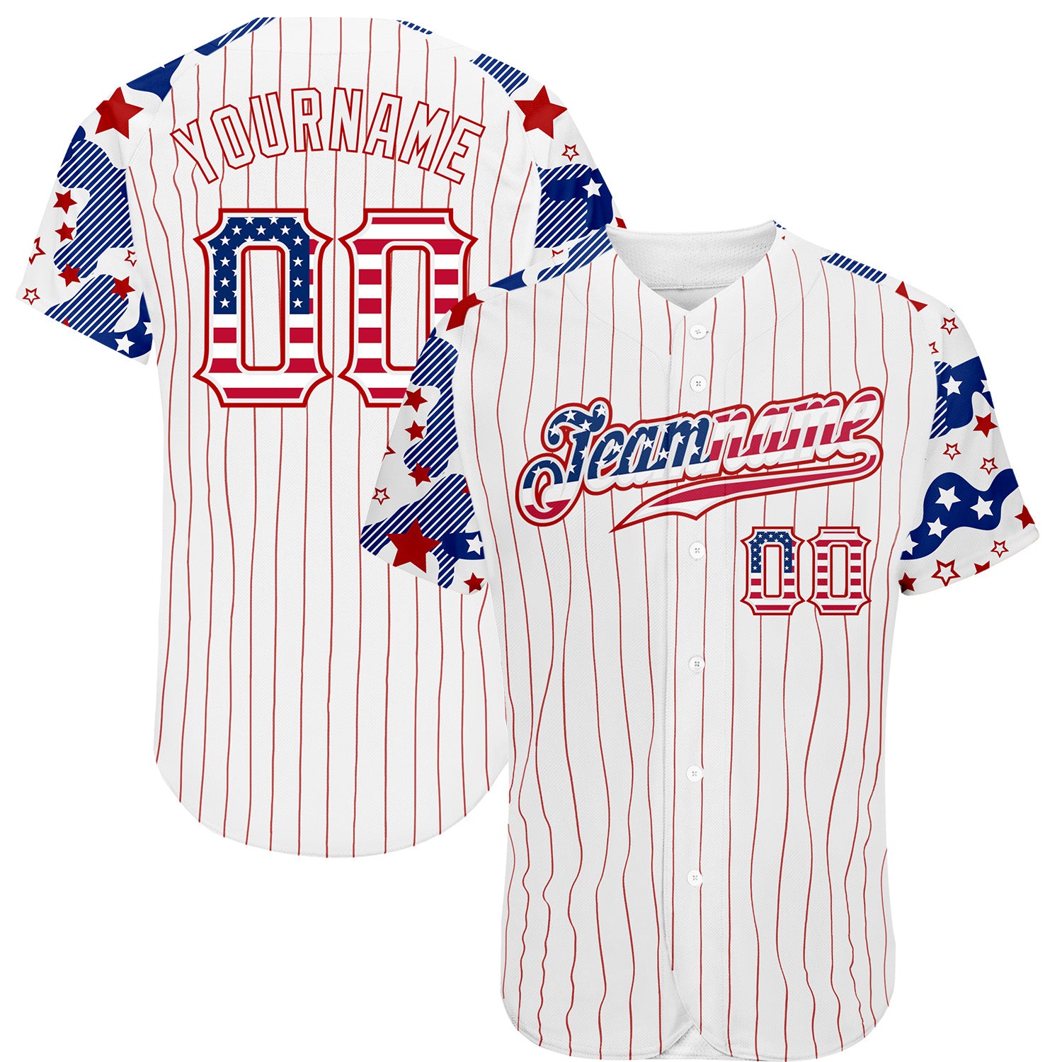 FansIdea Custom White Red Pinstripe USA Flag-Blue Patriotic Stars & Stripes Raglan Sleeves Authentic Baseball Jersey - $29.99 at Proof Eyewear