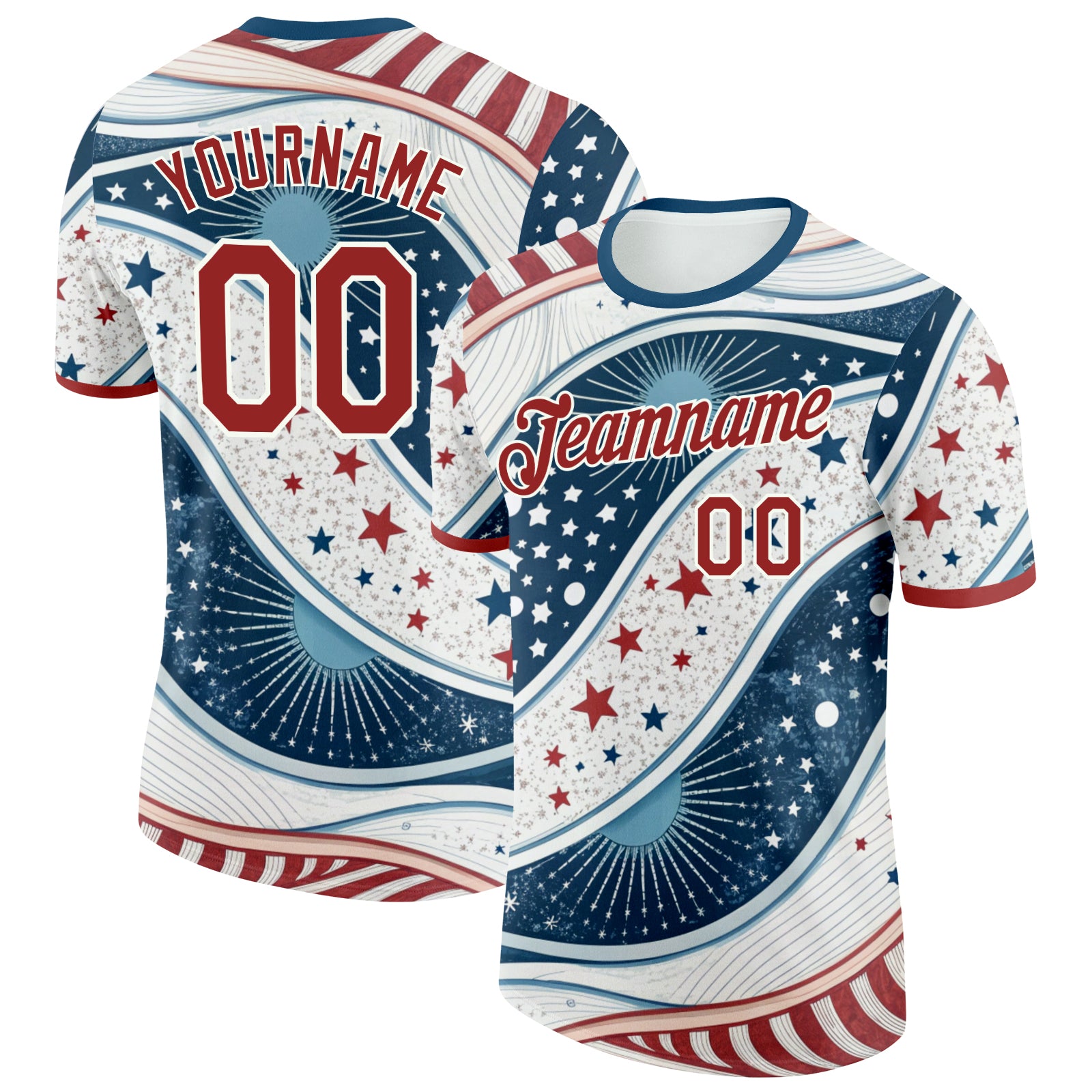 FansIdea Custom White Red-Blue American Star Soccer Jersey Performance T-Shirt - $14.99 at Proof Eyewear