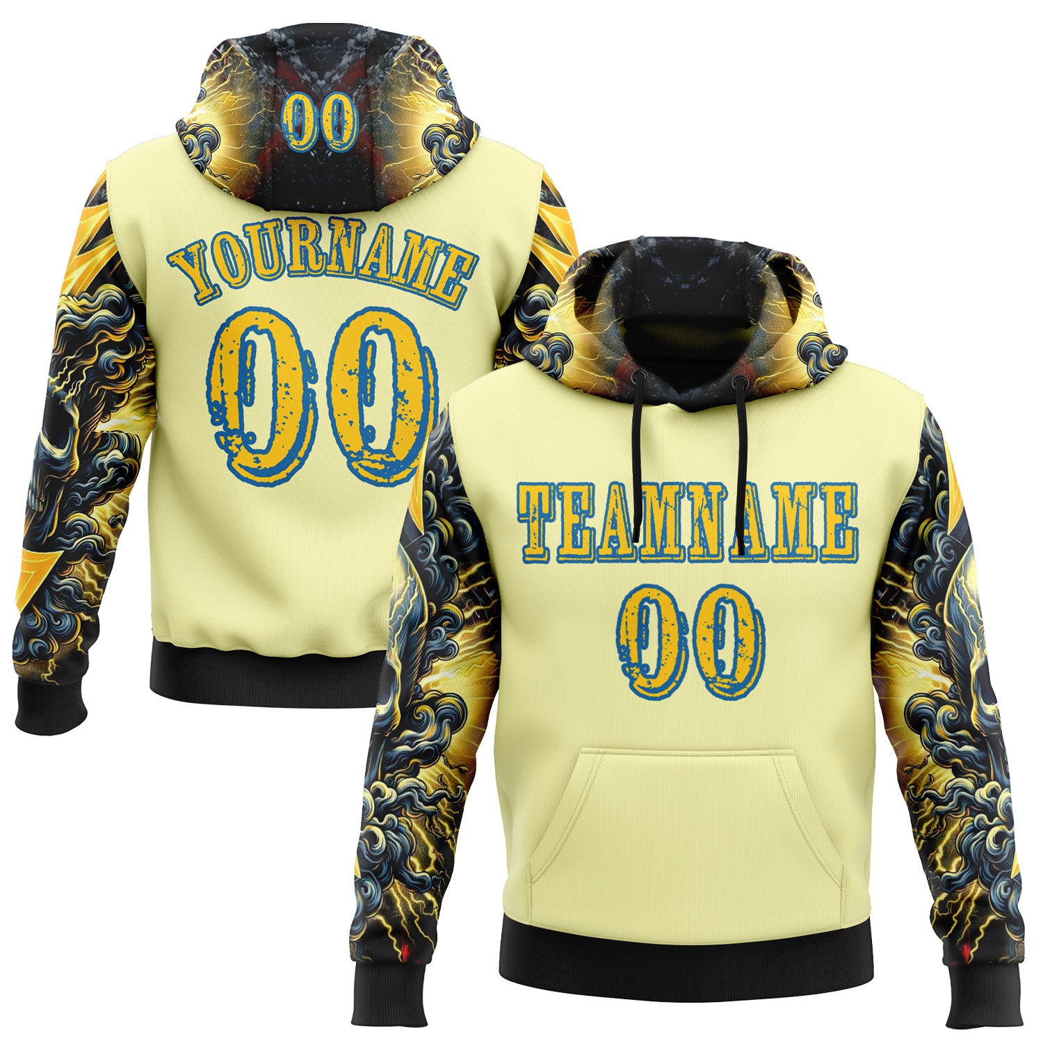 FansIdea Custom Yellow Blue 3D Skull Psychedelic Sports Pullover Sweatshirt Hoodie - $32.99 at Proof Eyewear