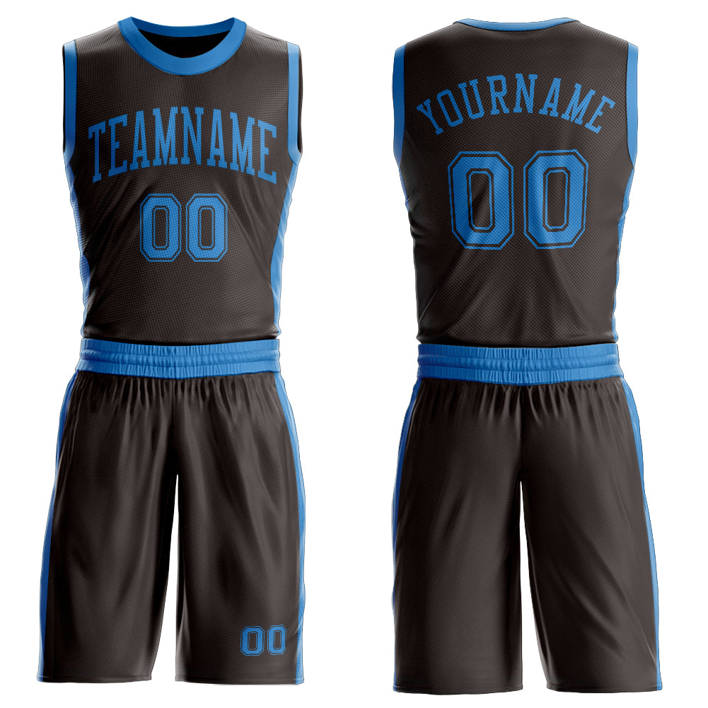 FansIdea Custom Brown Blue Round Neck Basketball Uniform Jersey - $24.99 at Proof Eyewear