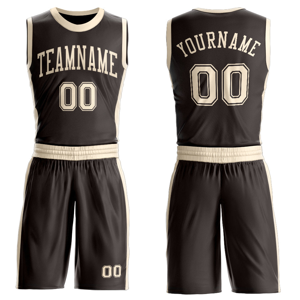 FansIdea Custom Brown Cream Round Neck Basketball Uniform Jersey - $24.99 at Proof Eyewear