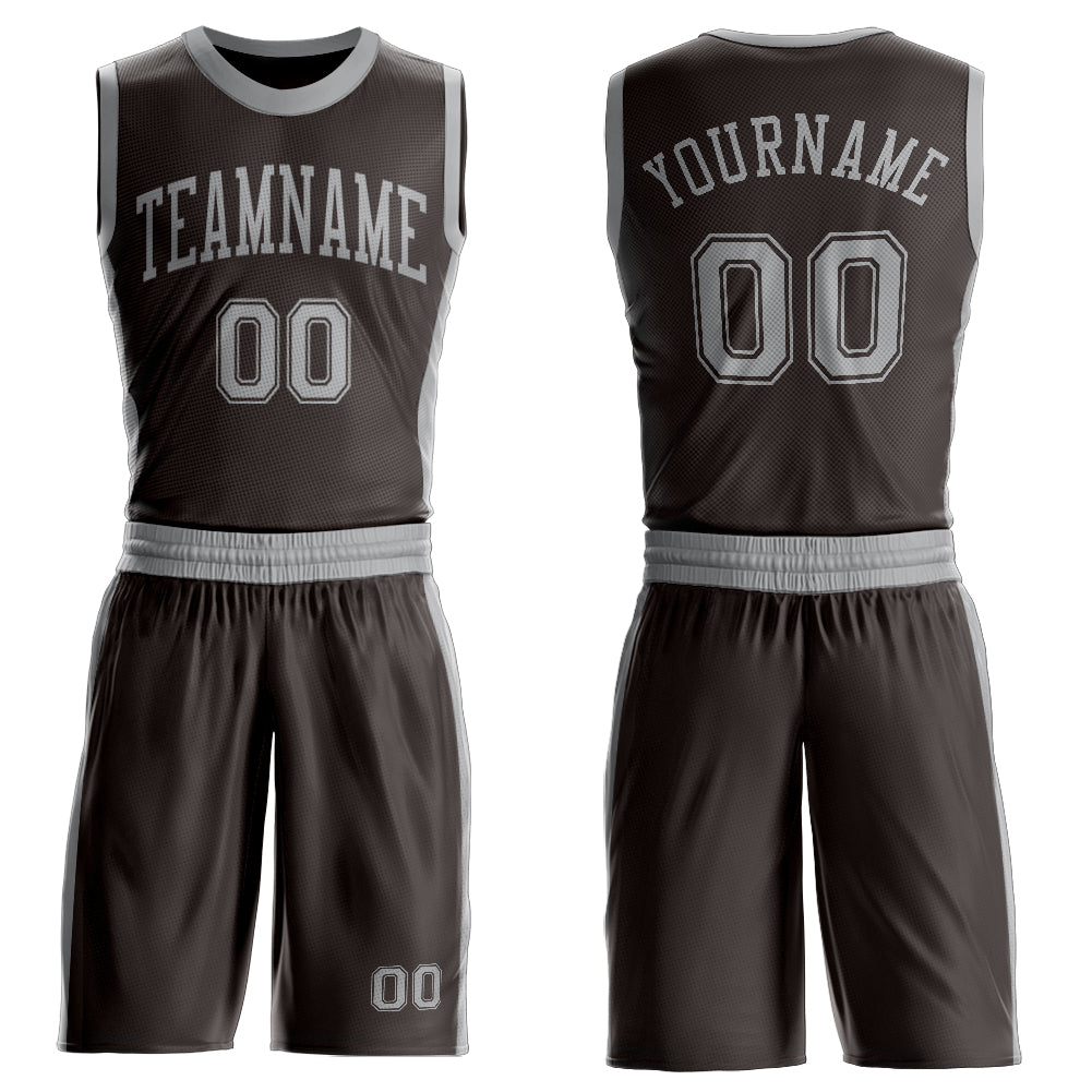 FansIdea Custom Brown Gray Round Neck Basketball Uniform Jersey - $24.99 at Proof Eyewear