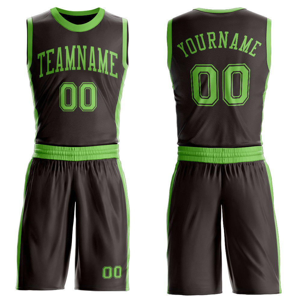 FansIdea Custom Brown Neon Green Round Neck Basketball Uniform Jersey - $24.99 at Proof Eyewear