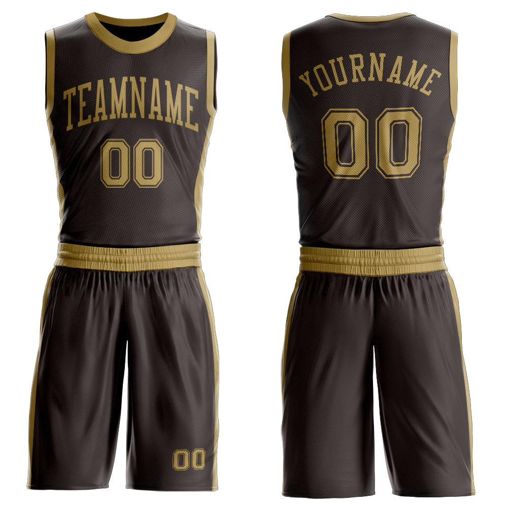 FansIdea Custom Brown Old Gold Round Neck Basketball Uniform Jersey - $24.99 at Proof Eyewear