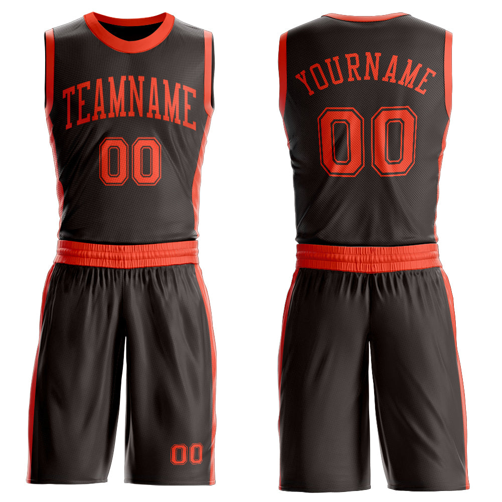 FansIdea Custom Brown Orange Round Neck Basketball Uniform Jersey - $24.99 at Proof Eyewear