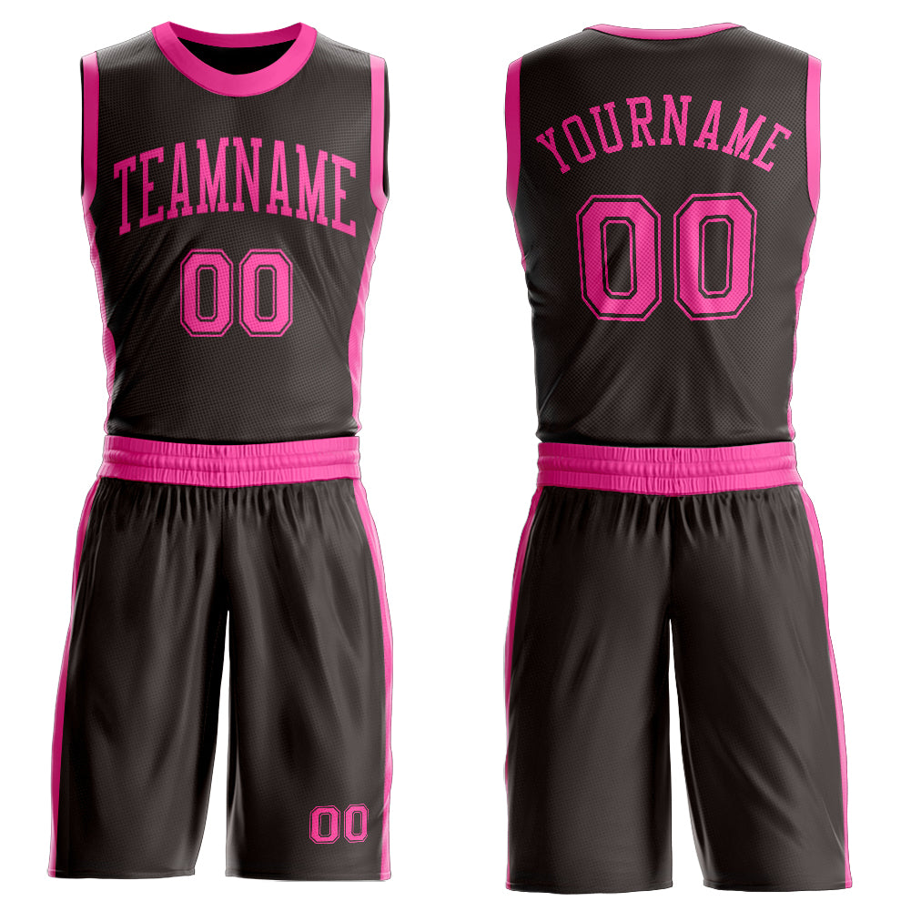 FansIdea Custom Brown Pink Round Neck Basketball Uniform Jersey - $24.99 at Proof Eyewear