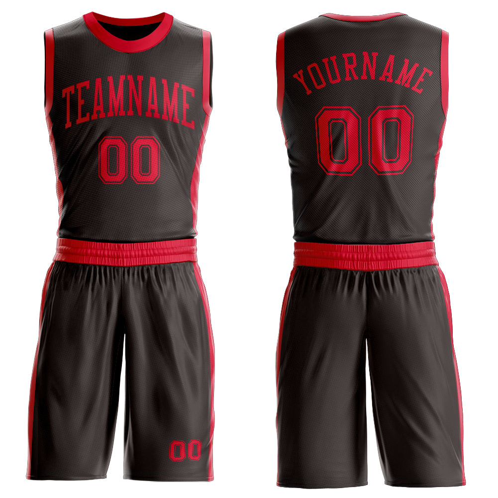 FansIdea Custom Brown Red Round Neck Basketball Uniform Jersey - $24.99 at Proof Eyewear