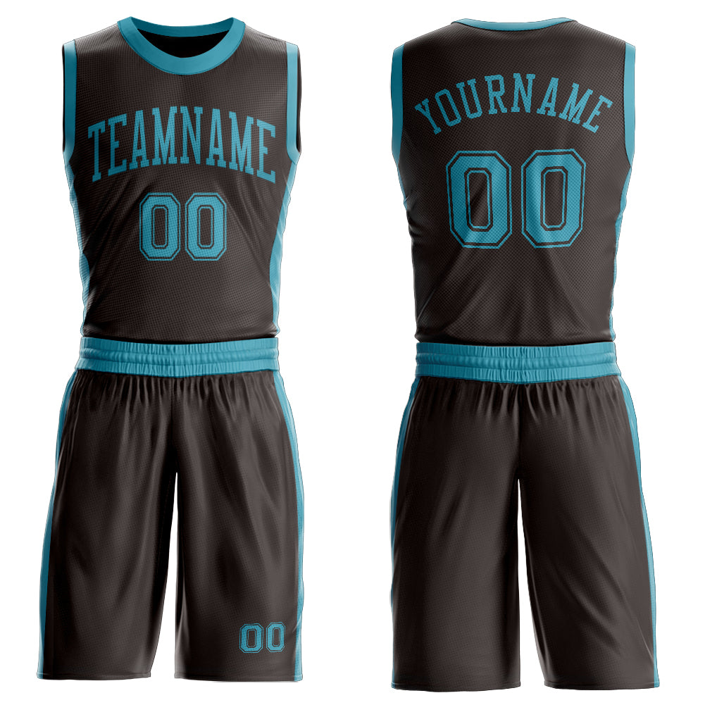 FansIdea Custom Brown Teal Round Neck Basketball Uniform Jersey - $24.99 at Proof Eyewear