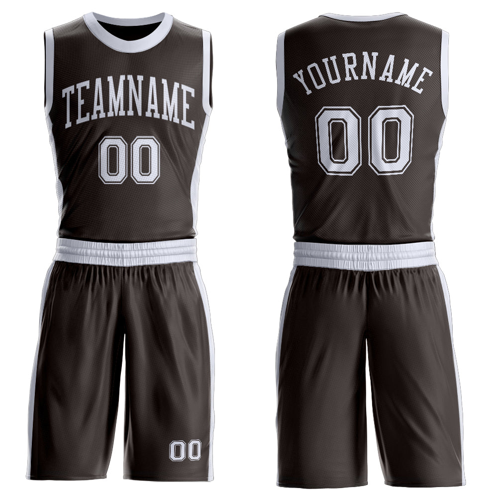FansIdea Custom Brown White Round Neck Basketball Uniform Jersey - $24.99 at Proof Eyewear