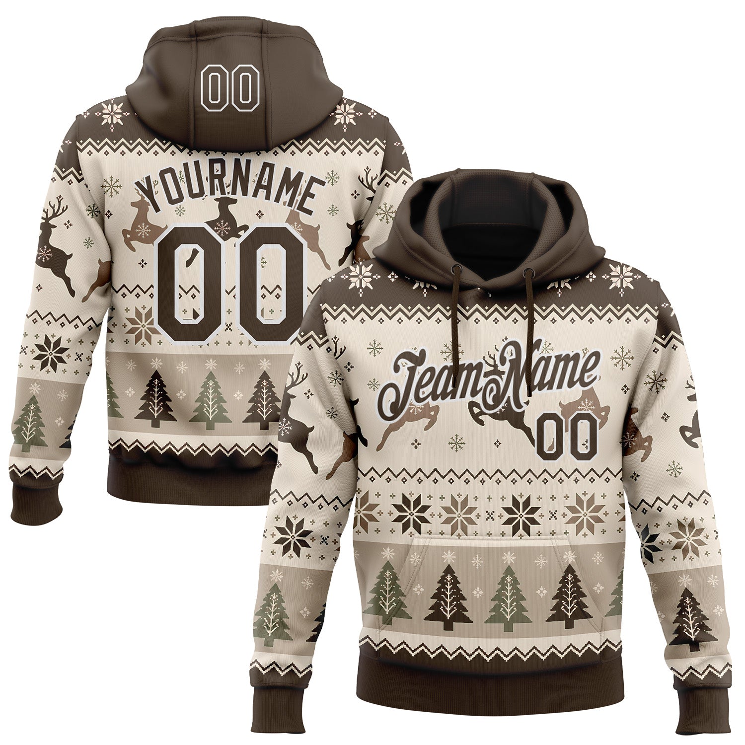 FansIdea Custom Cream Brown-White Christmas Retro Reindeer Pullover Sweatshirt Hoodie - $32.99 at Proof Eyewear