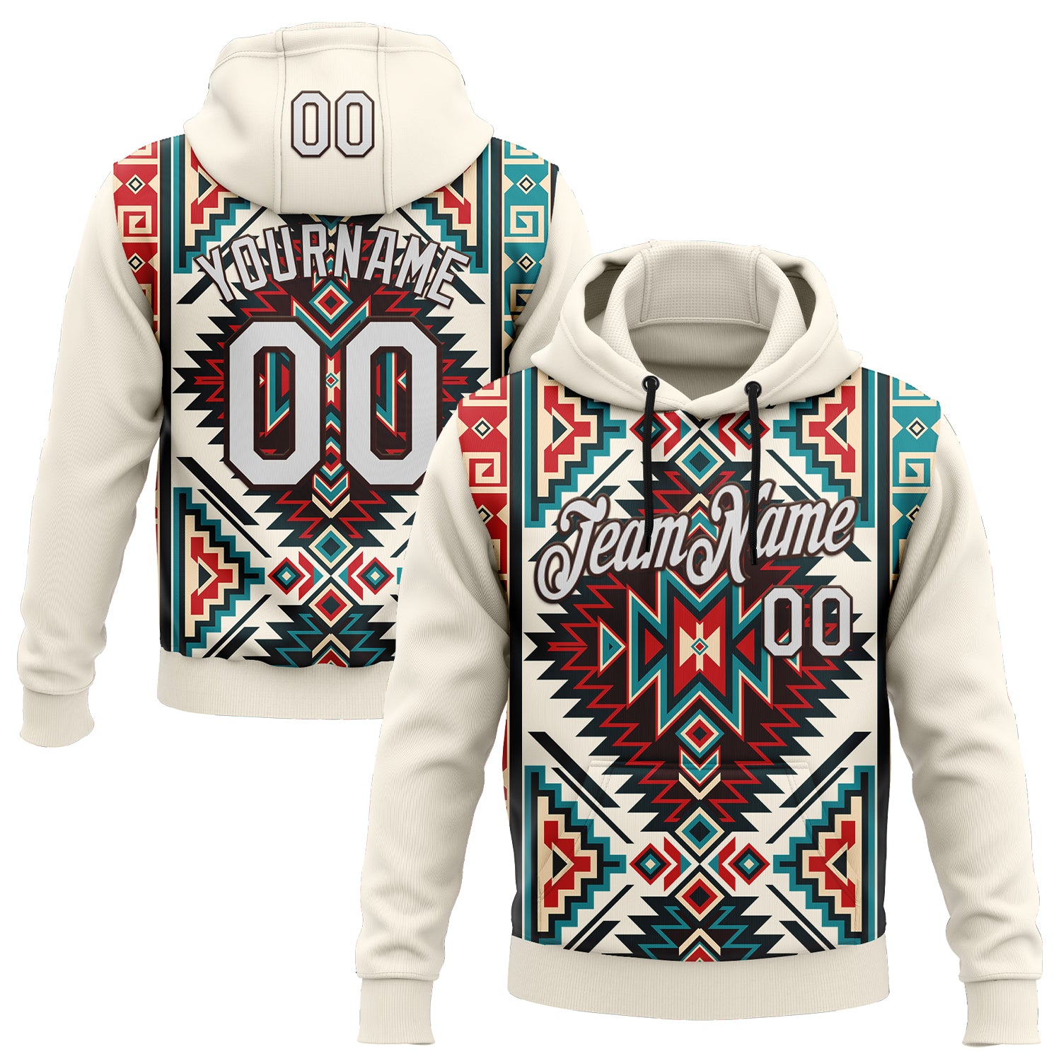 FansIdea Custom Stitched Cream White-Brown 3D Pattern Design Tribal Ethnic Native American Sports Pullover Sweatshirt Hoodie - $32.99 at Proof Eyewear