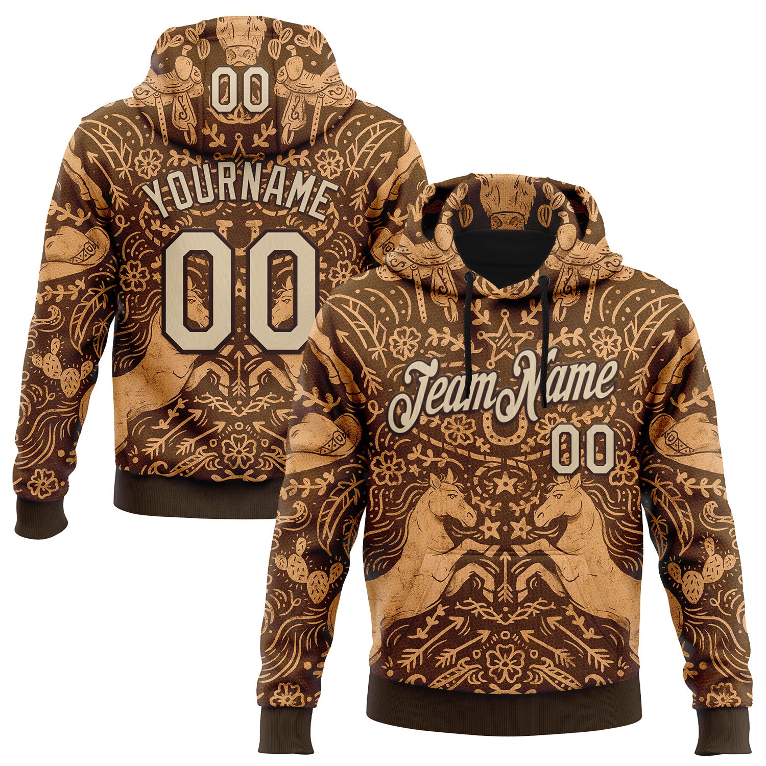 Fansidea-artist-collabs Custom Stitched Brown City Cream 3D Emi Bee Cowpoke Damask Sports Pullover Sweatshirt Hoodie - $37.99 at Proof Eyewear