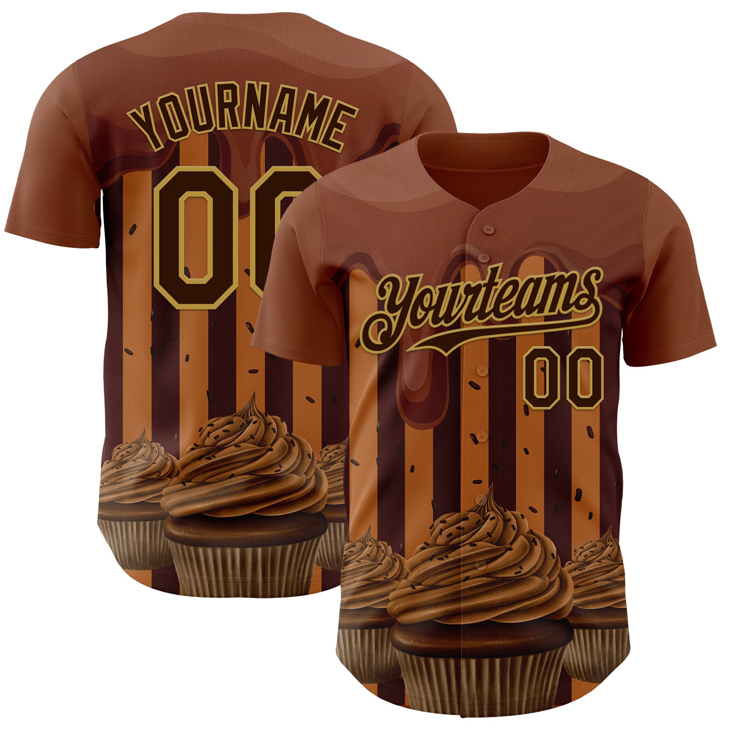 FansIdea Custom Brown-Old Gold Foodie Food Dessert Chocolate Ice Cream Authentic Baseball Jersey - $29.99 at Proof Eyewear