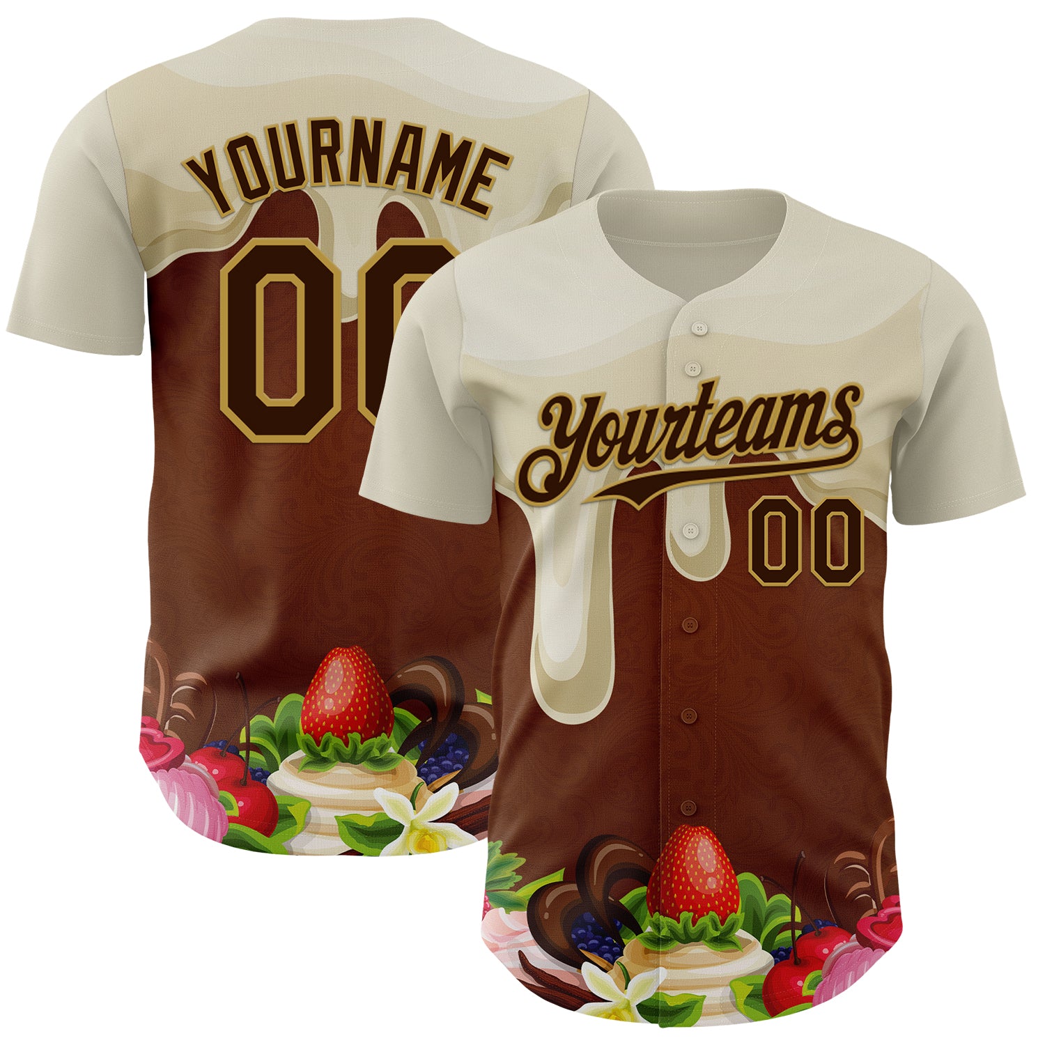 FansIdea Custom Cream Brown-Old Gold Foodie Food Dessert Chocolate Fruit Authentic Baseball Jersey - $29.99 at Proof Eyewear