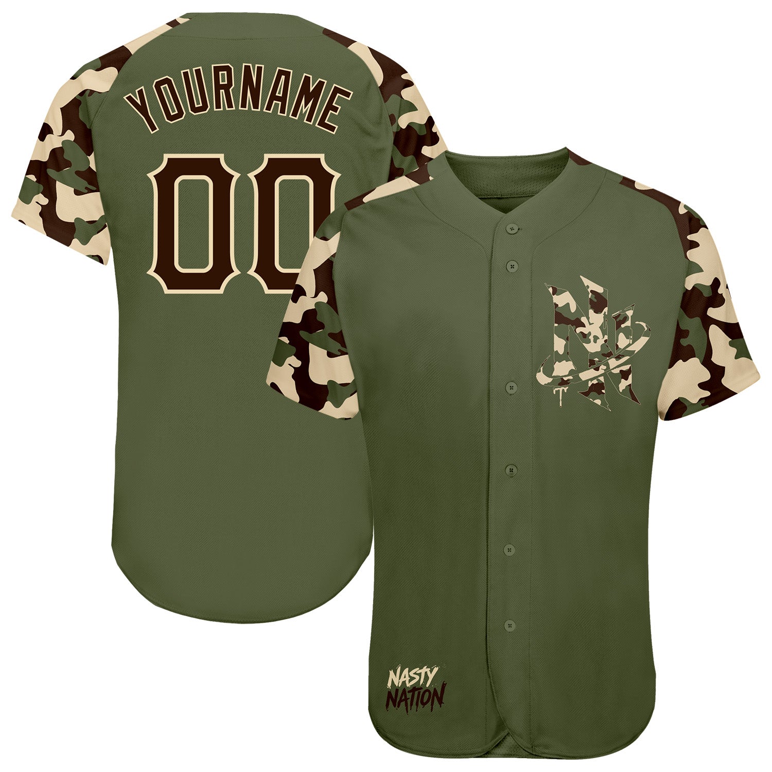 Fansidea-group-collabs Custom Olive Brown-City Cream Nasty Nation Camo Authentic Baseball Jersey - $35.99 at Proof Eyewear