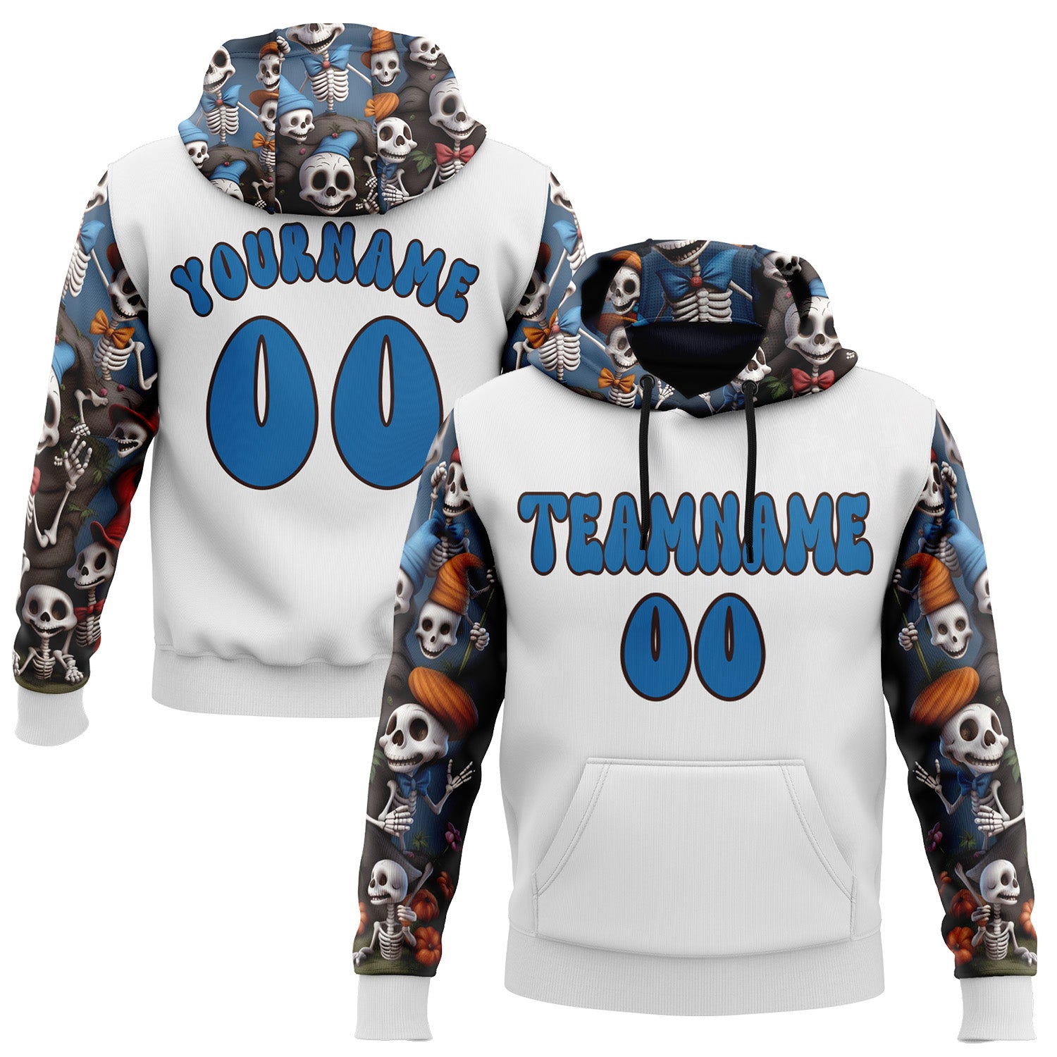 FansIdea Custom White Blue-Brown 3D Skull Funny Sports Pullover Sweatshirt Hoodie - $32.99 at Proof Eyewear