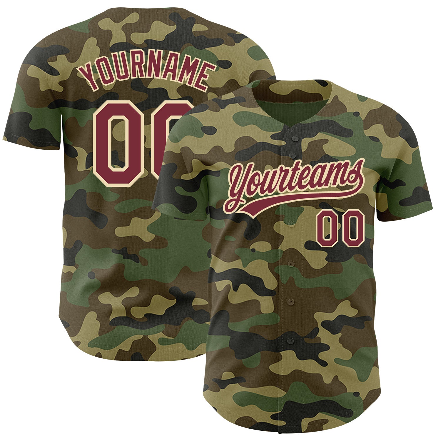 FansIdea Custom Camo Burgundy-Cream Authentic Salute To Service Baseball Jersey - $27.99 at Proof Eyewear