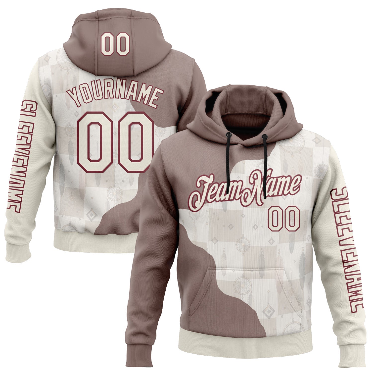 FansIdea Custom Cream Burgundy 3D Pattern Design Ethnic Tribal Sportswear Pullover Sweatshirt Hoodie - $32.99 at Proof Eyewear