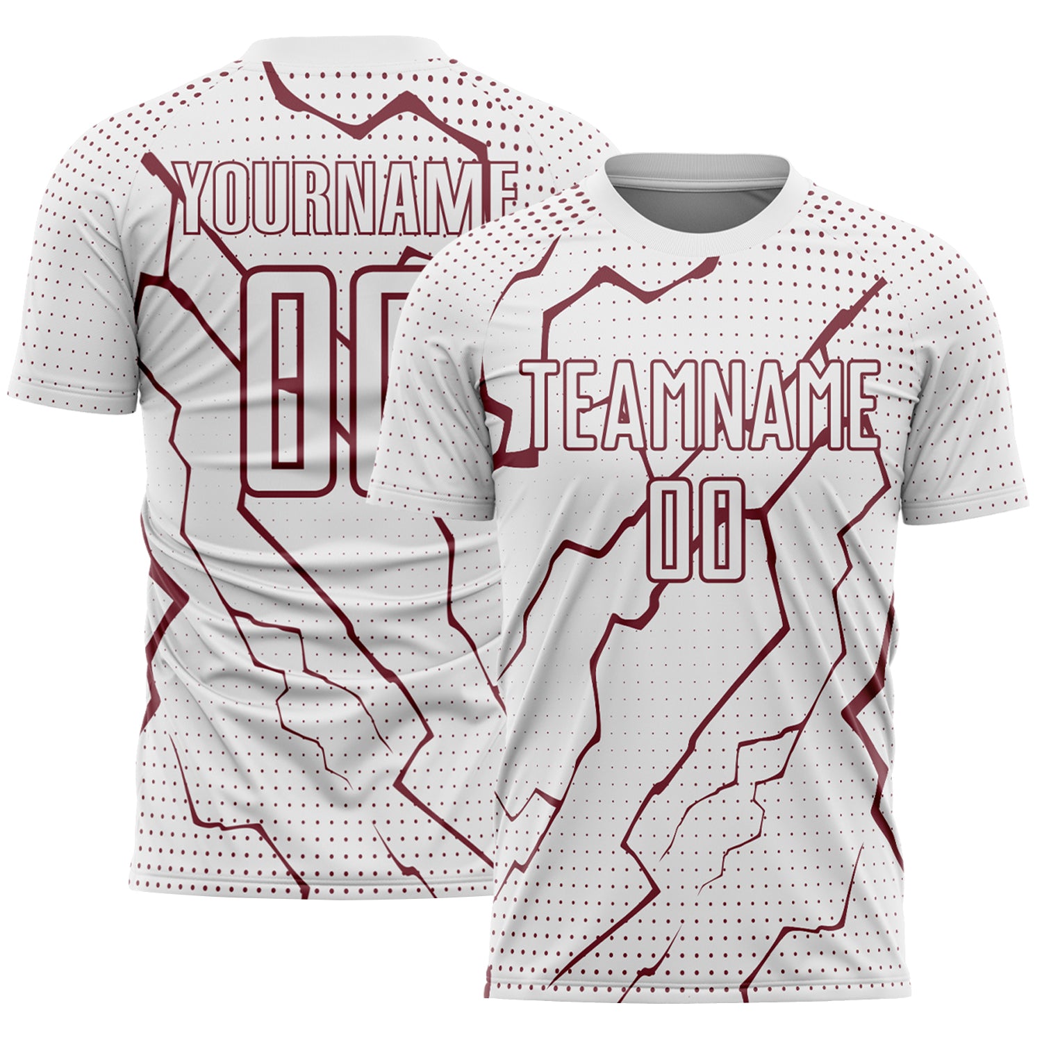 FansIdea Custom White Burgundy Lightning Sports Sublimation Soccer Uniform Jersey - $16.99 at Proof Eyewear