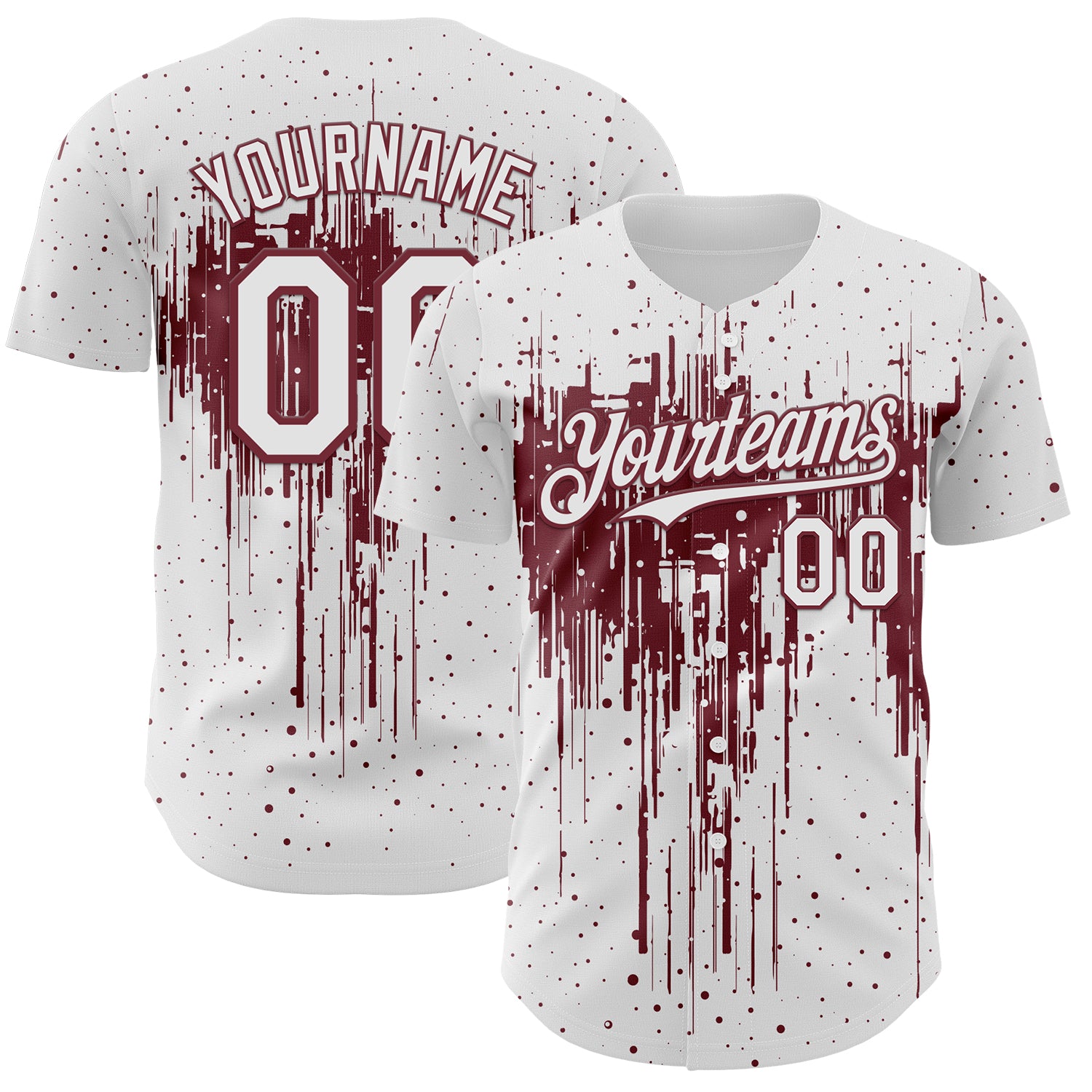 FansIdea Custom White Burgundy Dripping Splatter Paint Authentic Baseball Jersey - $29.99 at Proof Eyewear