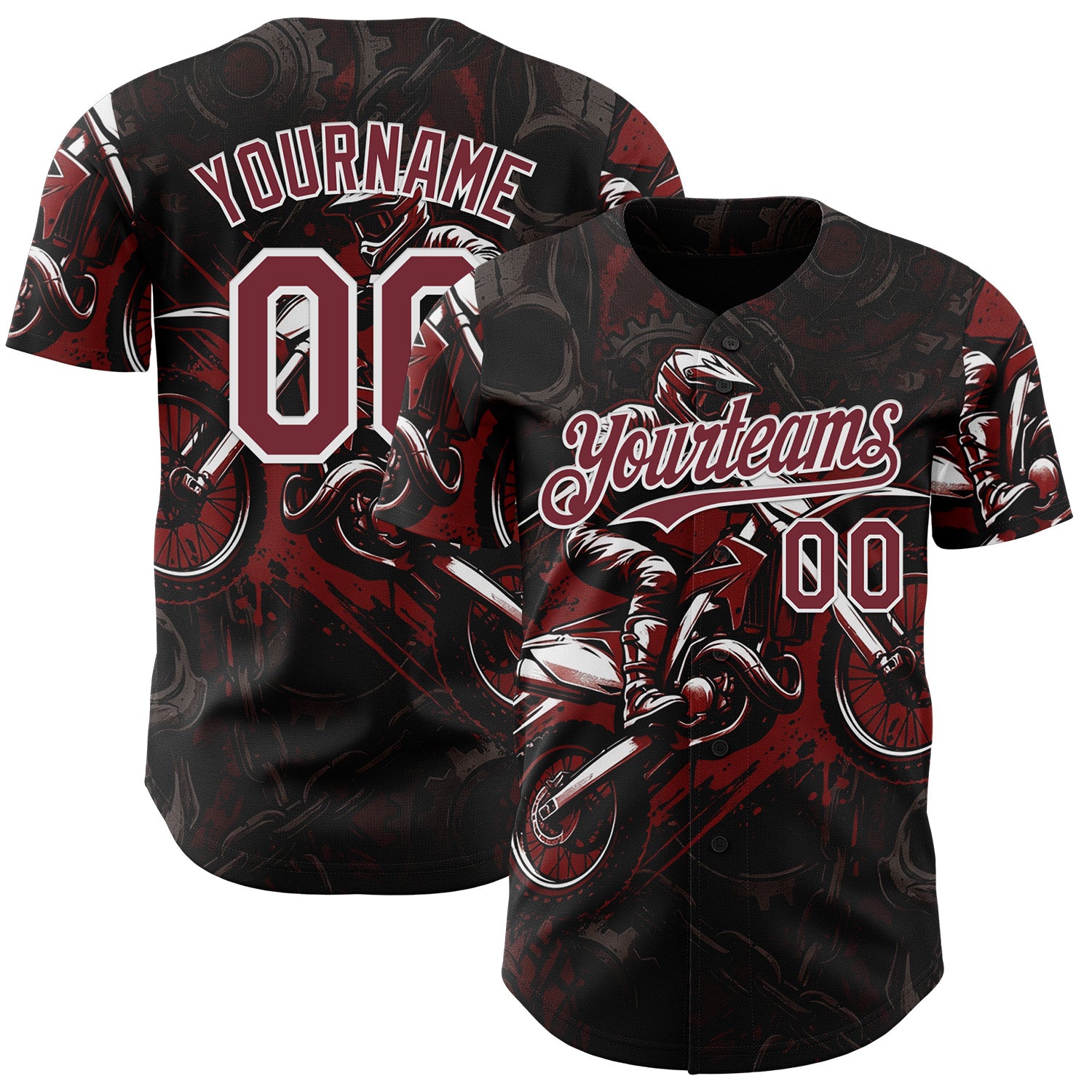 FansIdea Custom Black Burgundy-White 3D Pattern Design Motorcycle Motocross Authentic Baseball Jersey - $29.99 at Proof Eyewear