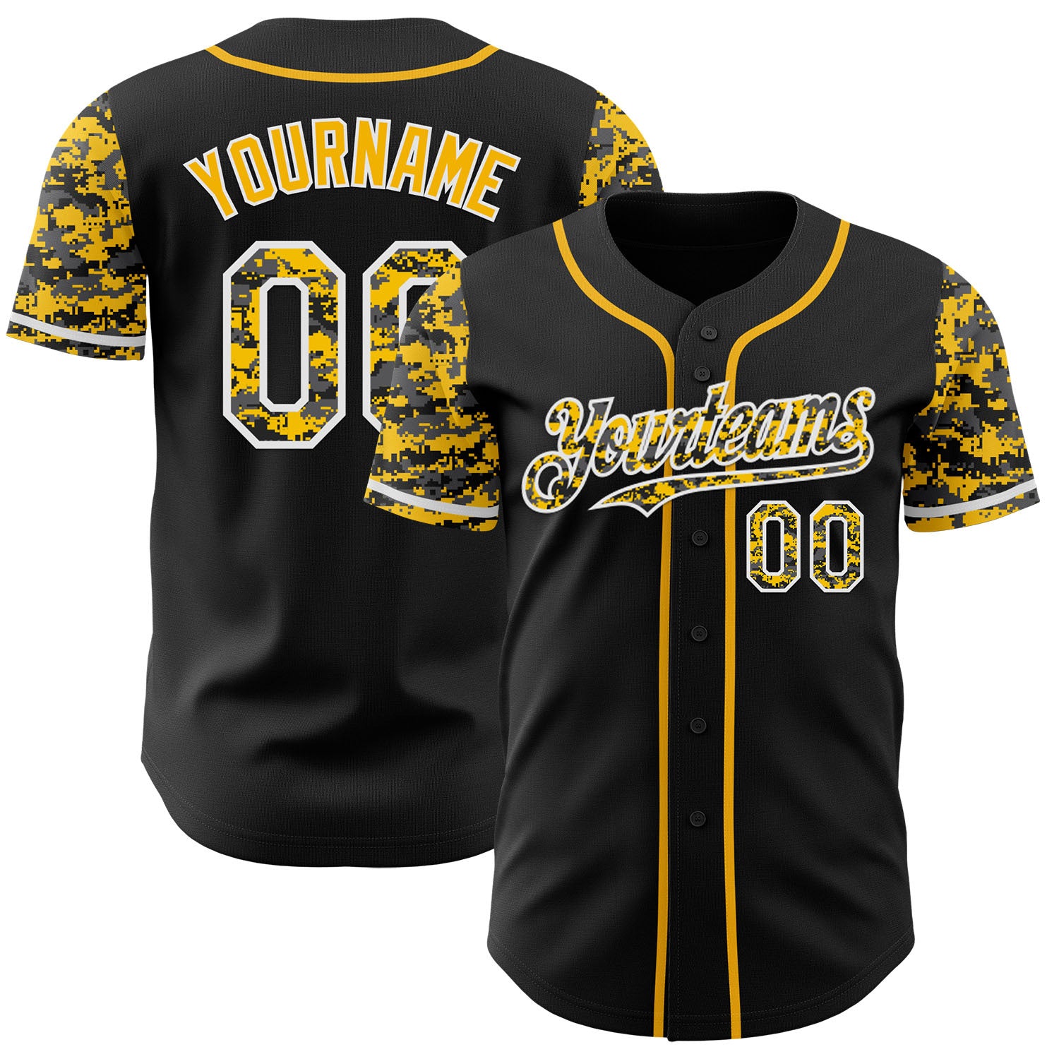 FansIdea Custom Black Gold-White Digital Camo Two Tone Authentic Baseball Jersey - $29.99 at Proof Eyewear