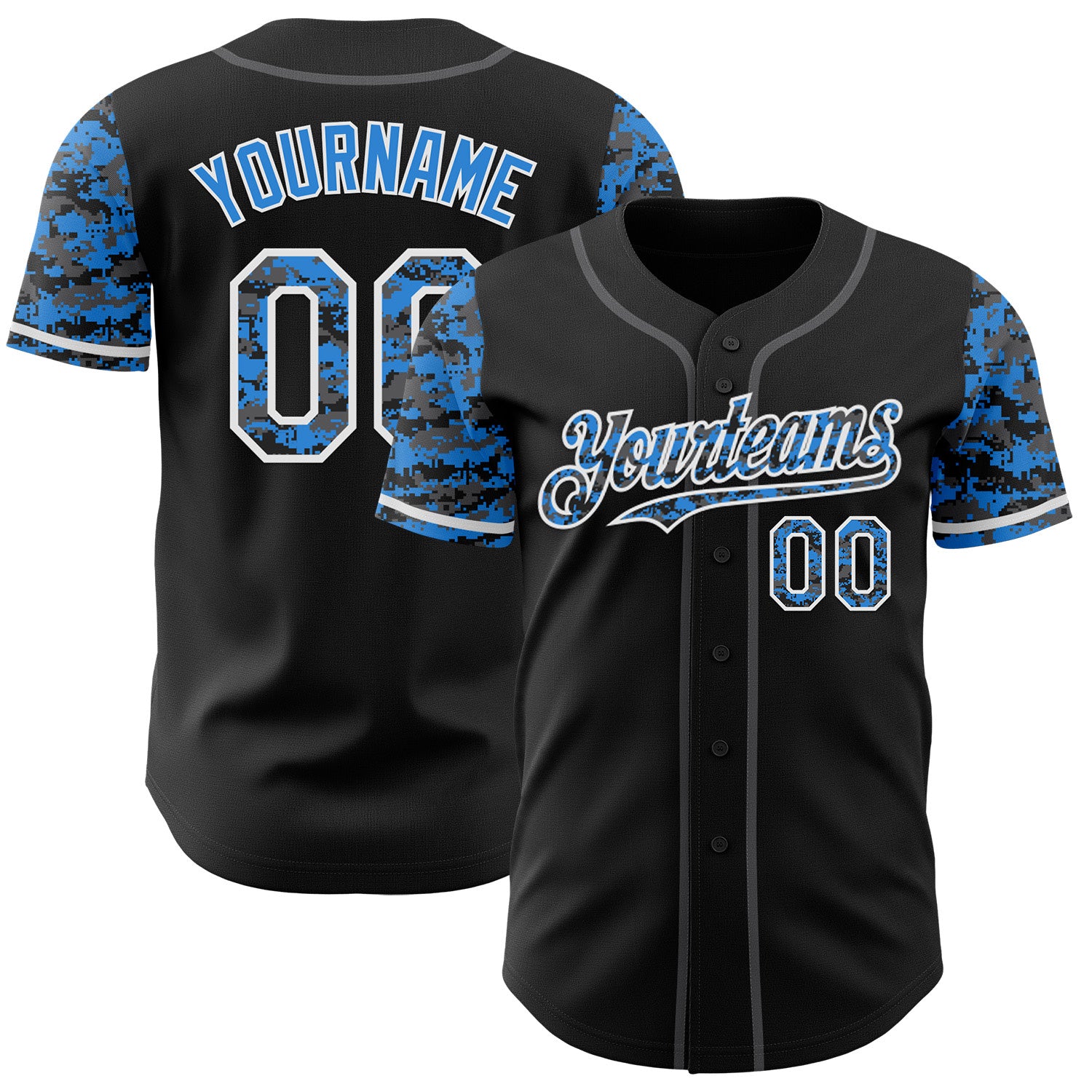 FansIdea Custom Black Electric Blue White-Steel Gray Digital Camo Two Tone Authentic Baseball Jersey - $29.99 at Proof Eyewear