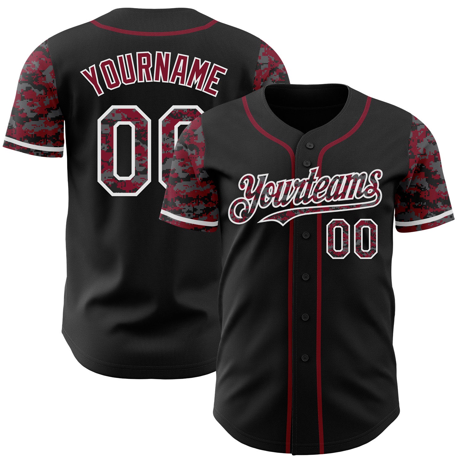 FansIdea Custom Black Crimson-White Digital Camo Two Tone Authentic Baseball Jersey - $29.99 at Proof Eyewear