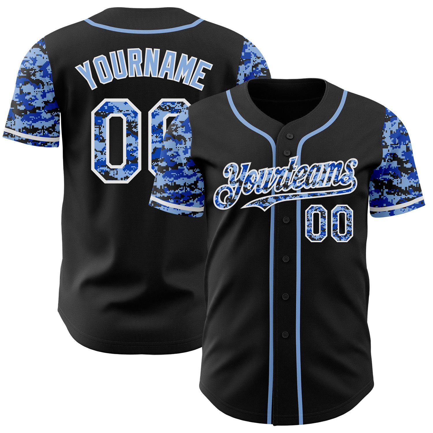 FansIdea Custom Black Light Blue-White Digital Camo Two Tone Authentic Baseball Jersey - $29.99 at Proof Eyewear