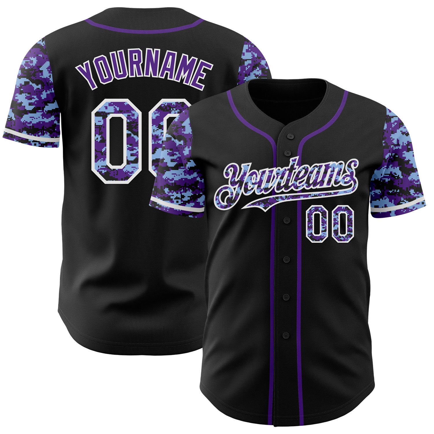 FansIdea Custom Black Purple-White Digital Camo Two Tone Authentic Baseball Jersey - $29.99 at Proof Eyewear