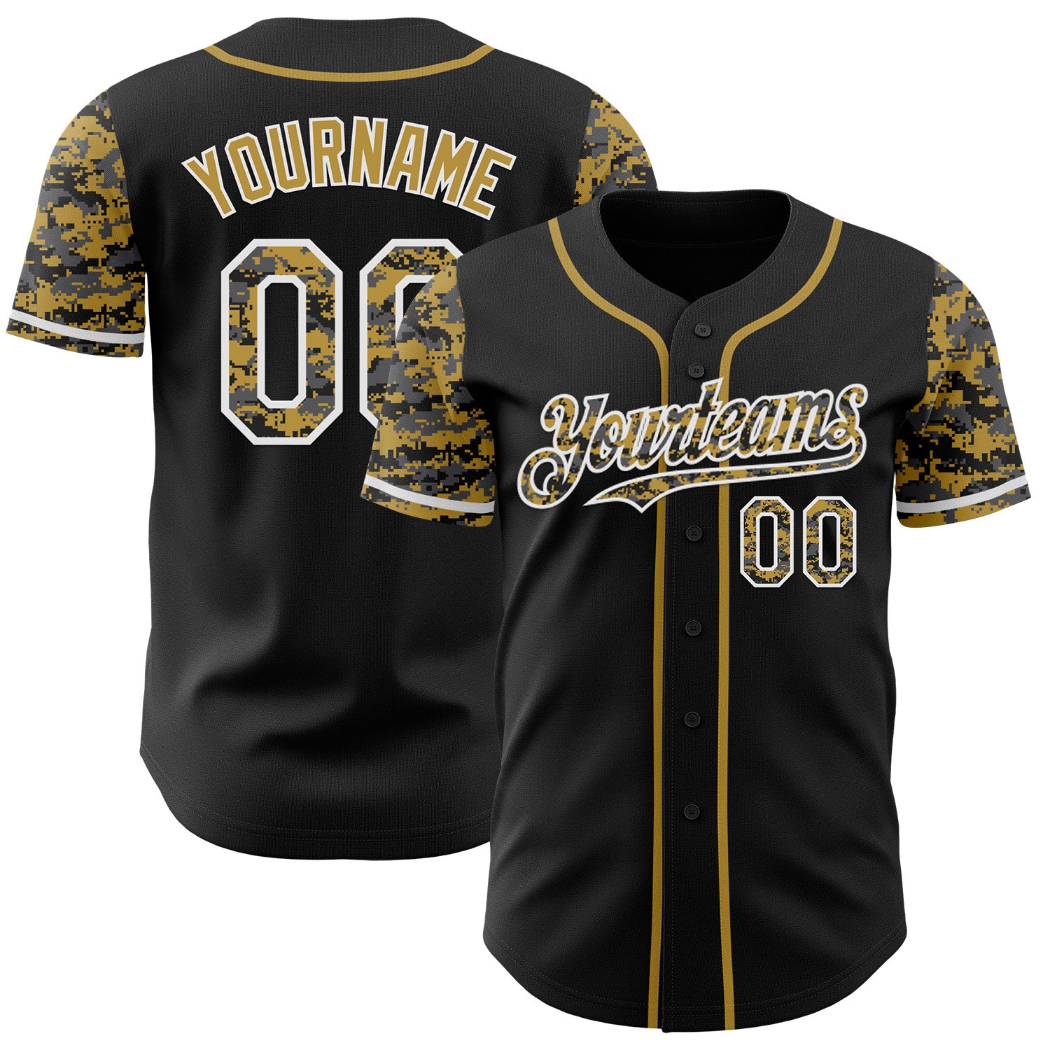 FansIdea Custom Black Old Gold-White Digital Camo Two Tone Authentic Baseball Jersey - $29.99 at Proof Eyewear
