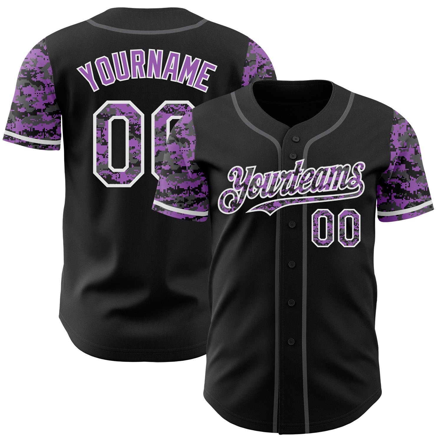 FansIdea Custom Black Medium Purple White-Steel Gray Digital Camo Two Tone Authentic Baseball Jersey - $29.99 at Proof Eyewear