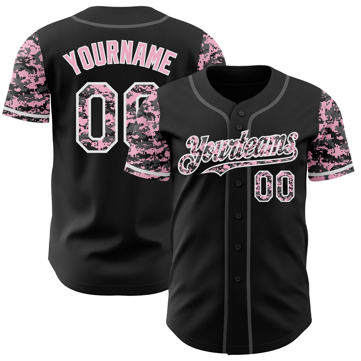 FansIdea Custom Black Light Pink White-Steel Gray Digital Camo Two Tone Authentic Baseball Jersey - $29.99 at Proof Eyewear