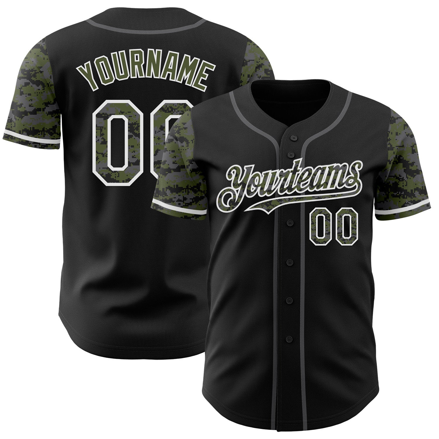 FansIdea Custom Black Olive White-Steel Gray Digital Camo Two Tone Authentic Baseball Jersey - $29.99 at Proof Eyewear