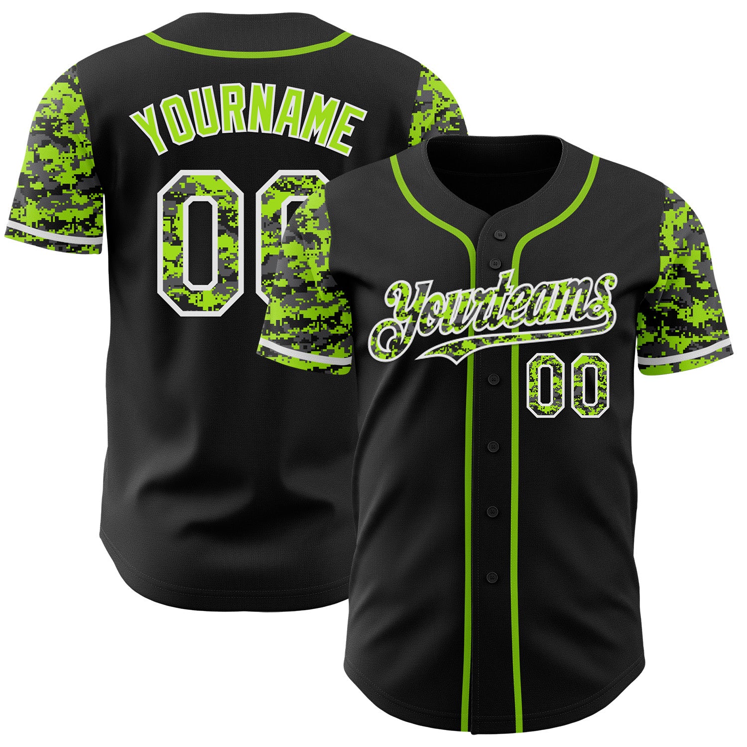 FansIdea Custom Black Neon Green-White Digital Camo Two Tone Authentic Baseball Jersey - $29.99 at Proof Eyewear
