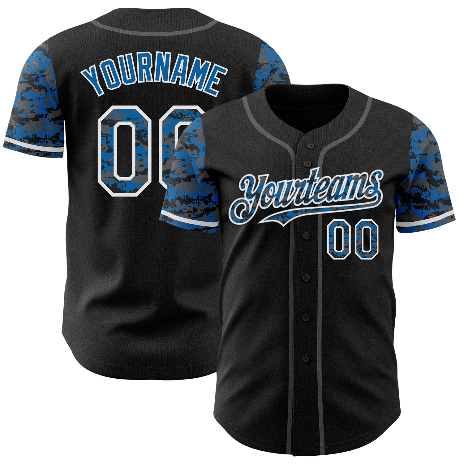 FansIdea Custom Black Blue White-Steel Gray Digital Camo Two Tone Authentic Baseball Jersey - $29.99 at Proof Eyewear