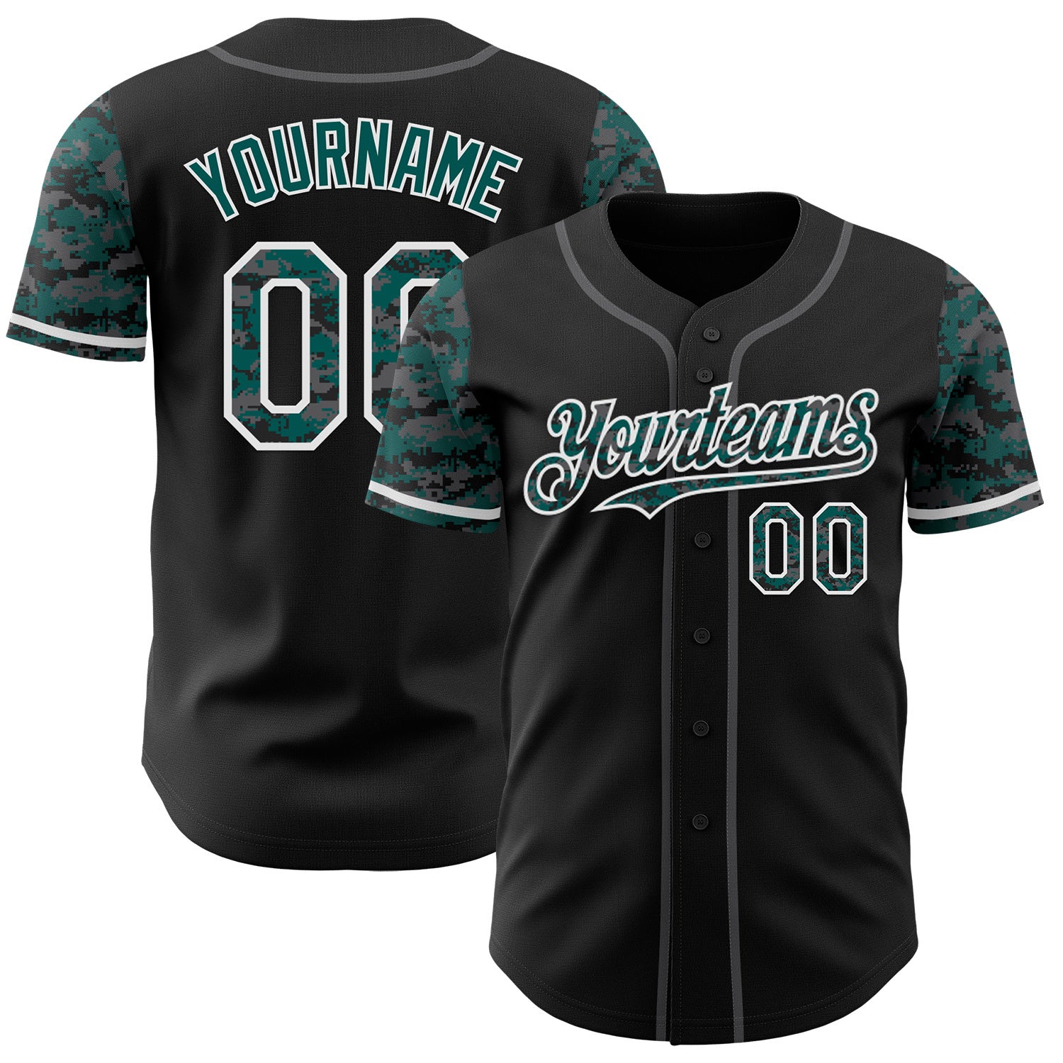 FansIdea Custom Black Midnight Green White-Steel Gray Digital Camo Two Tone Authentic Baseball Jersey - $29.99 at Proof Eyewear