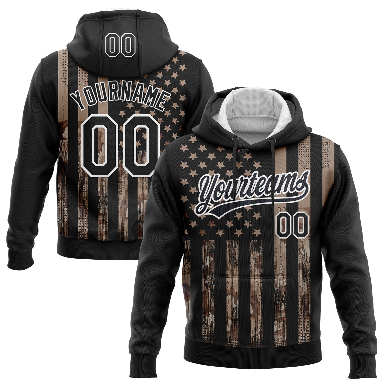 FansIdea Custom Stitched Black Camo-White 3D American Flag Sports Pullover Sweatshirt Hoodie - $32.99 at Proof Eyewear