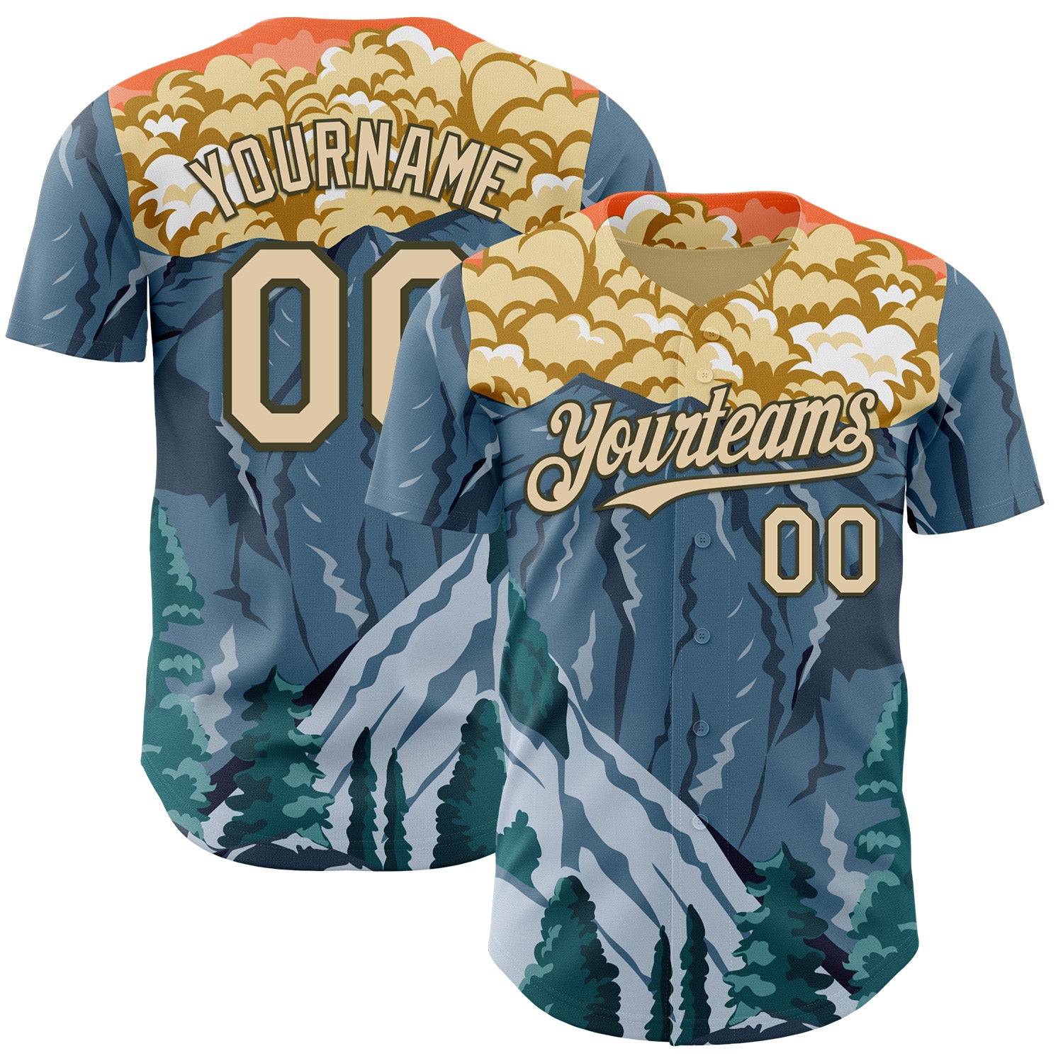Fansidea-artist-collabs Custom Blue City Cream-Olive Aloysius Patrimonio Kings Canyon National Park Poster WPA Authentic Baseball Jersey - $34.99 at Proof Eyewear