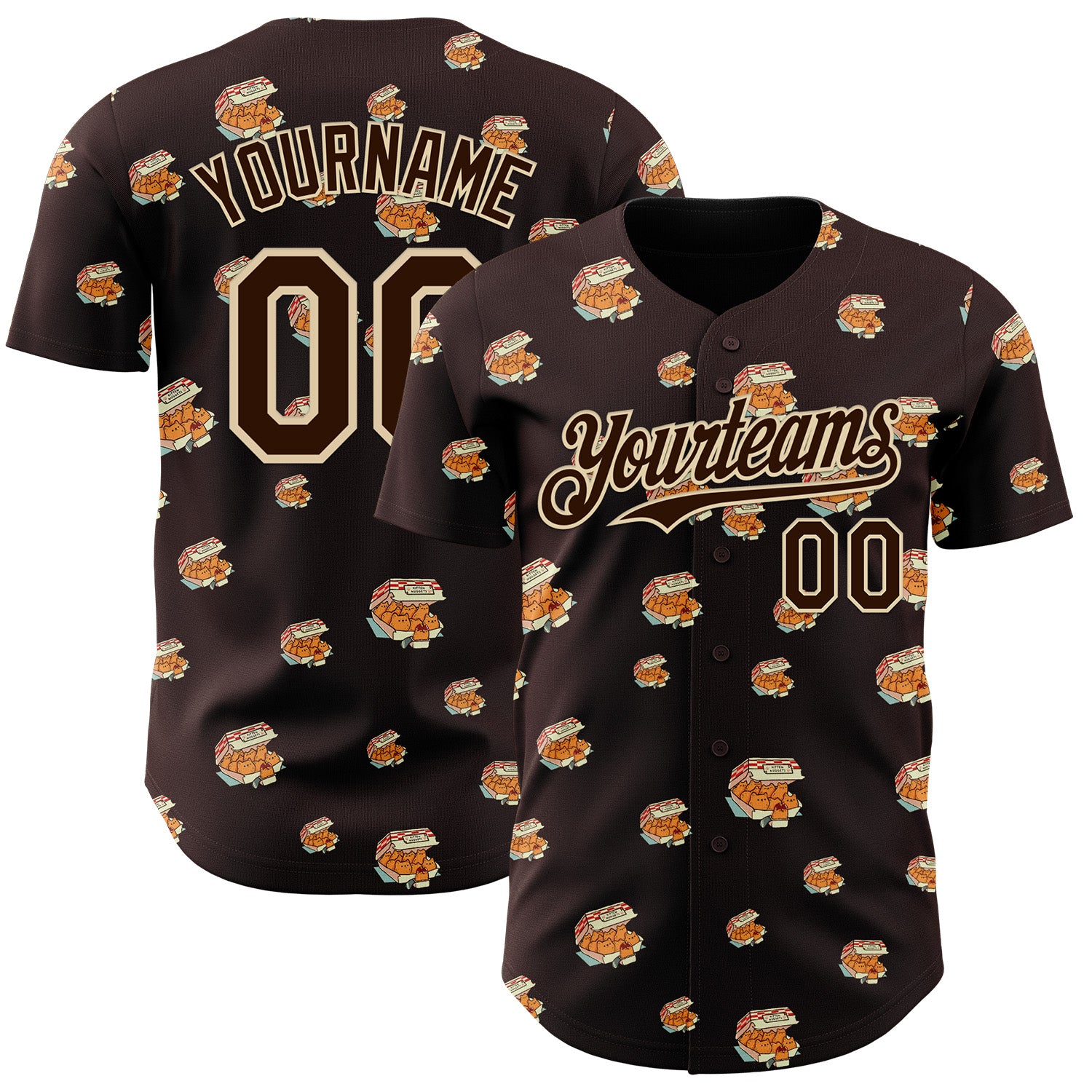 Fansidea-group-collabs Custom Brown Brown-City Cream 3D Tobe Fonseca Kitten Nuggets Fast Food Cat Authentic Baseball Jersey - $34.99 at Proof Eyewear