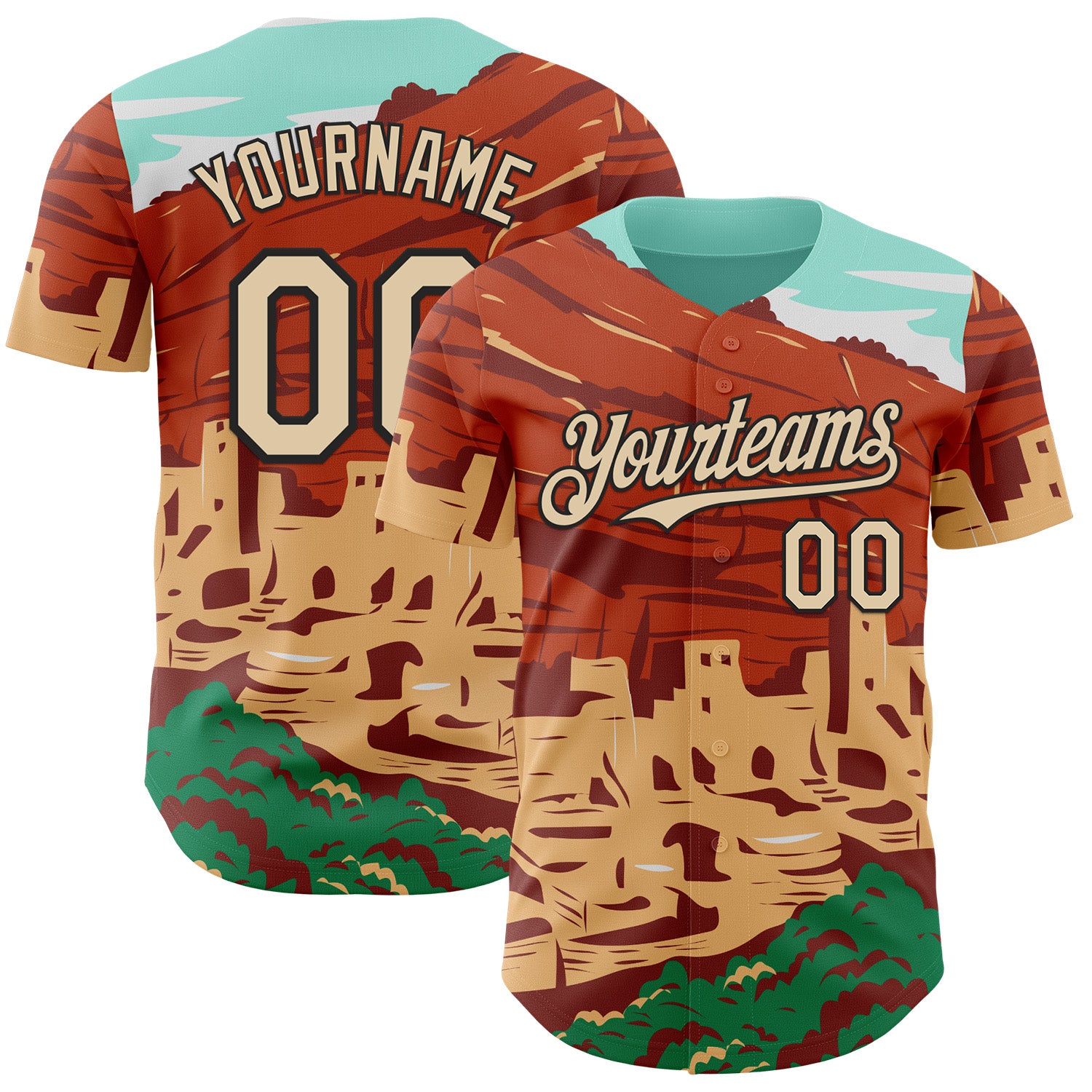 Fansidea-artist-collabs Custom Texas Orange City Cream Green-Black Aloysius Patrimonio Mesa Verde National Park Poster WPA Authentic Baseball Jersey - $34.99 at Proof Eyewear