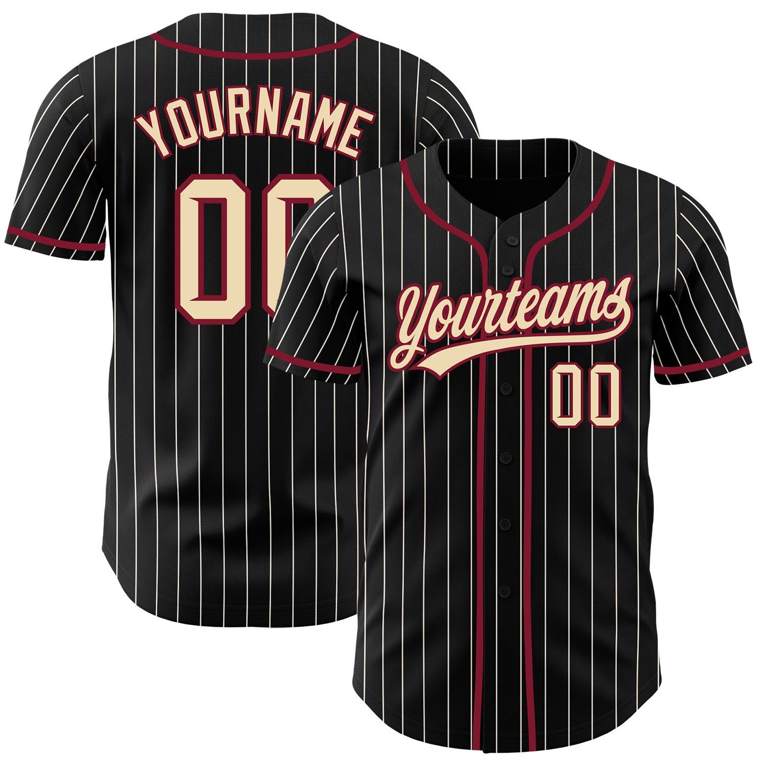 FansIdea Custom Black Cream Pinstripe-Crimson Authentic Baseball Jersey - $27.99 at Proof Eyewear