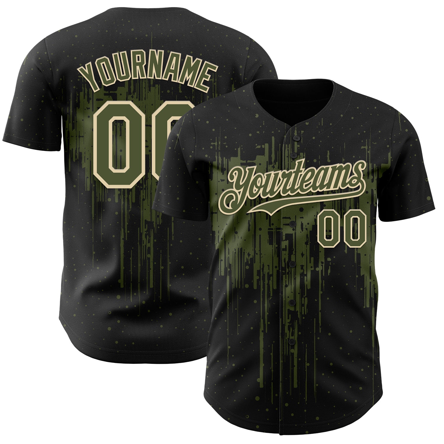FansIdea Custom Black Olive-Cream Dripping Splatter Paint Authentic Baseball Jersey - $29.99 at Proof Eyewear