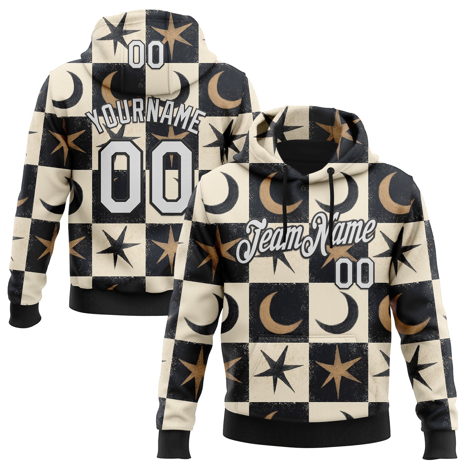 Fansidea-artist-collabs Custom Stitched Black White-Cream 3D Emi Bee Moon Star Check Sports Pullover Sweatshirt Hoodie - $37.99 at Proof Eyewear