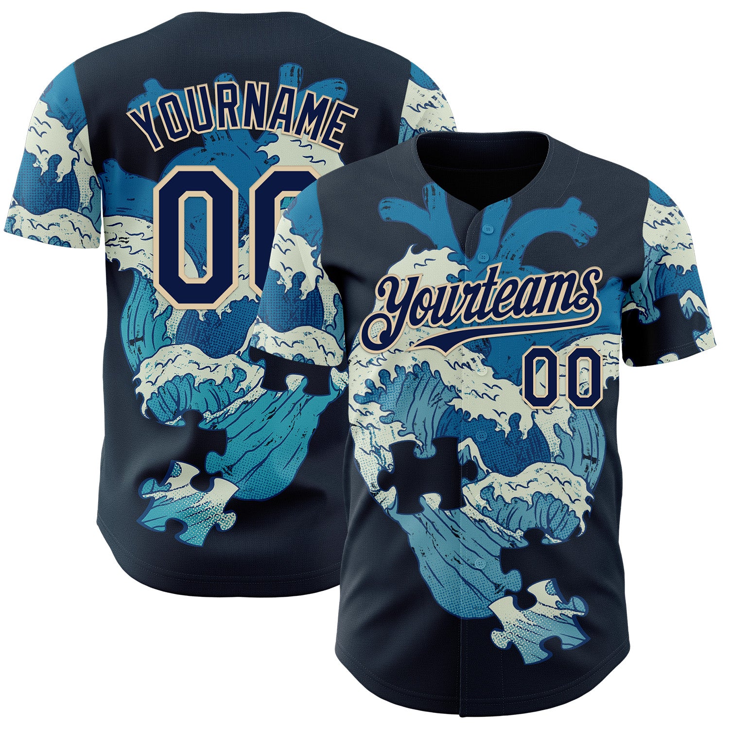 Fansidea-group-collabs Custom Blue Navy-Cream 3D Tobe Fonseca Kanagawa Heart Puzzle Authentic Baseball Jersey - $34.99 at Proof Eyewear
