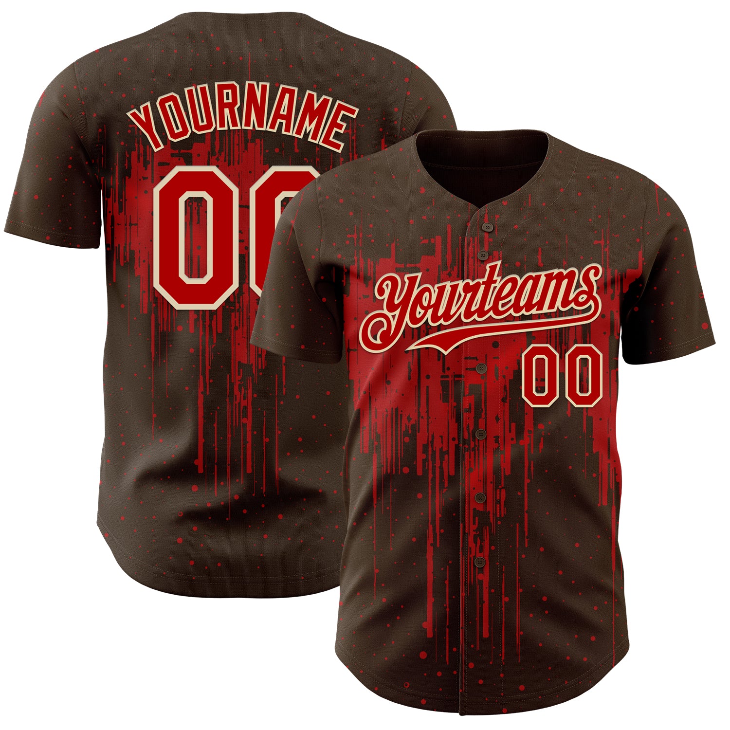FansIdea Custom Brown Red-Cream Dripping Splatter Paint Authentic Baseball Jersey - $29.99 at Proof Eyewear